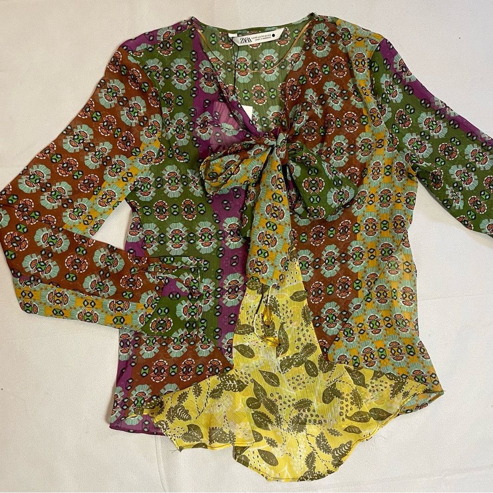 Zara NWT New ZARA Studio Zodiac Printed Shirt With Tie Size XS Size XS / US 0-2 / IT 36-38 - 9 Thumbnail
