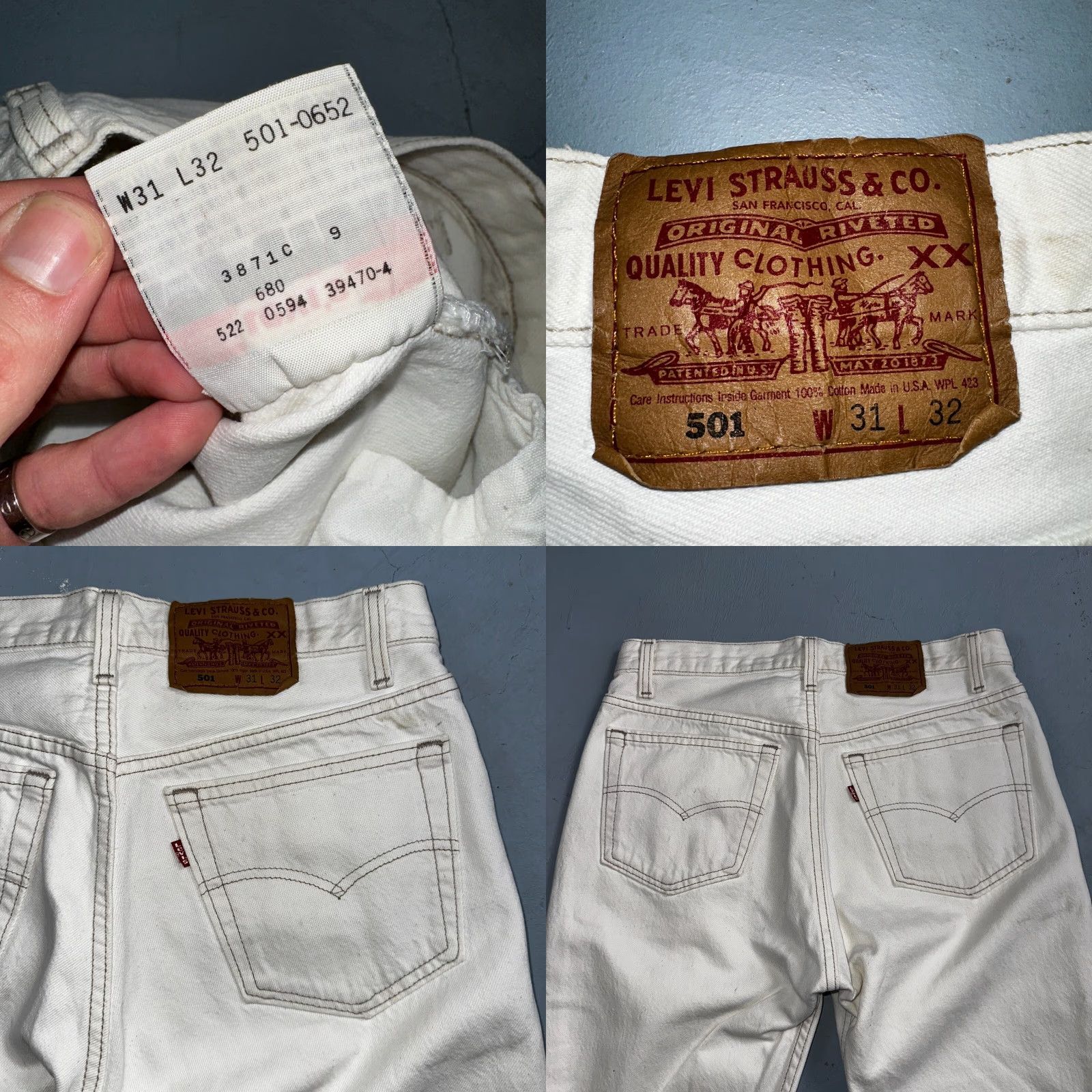 Levi's VINTAGE Levi's 501 Jeans Men 31x32 White Light Wash 90s USA Straight Leg Regular Denim 501 Series - 31x32 Mens Size US 31 - 9 Thumbnail