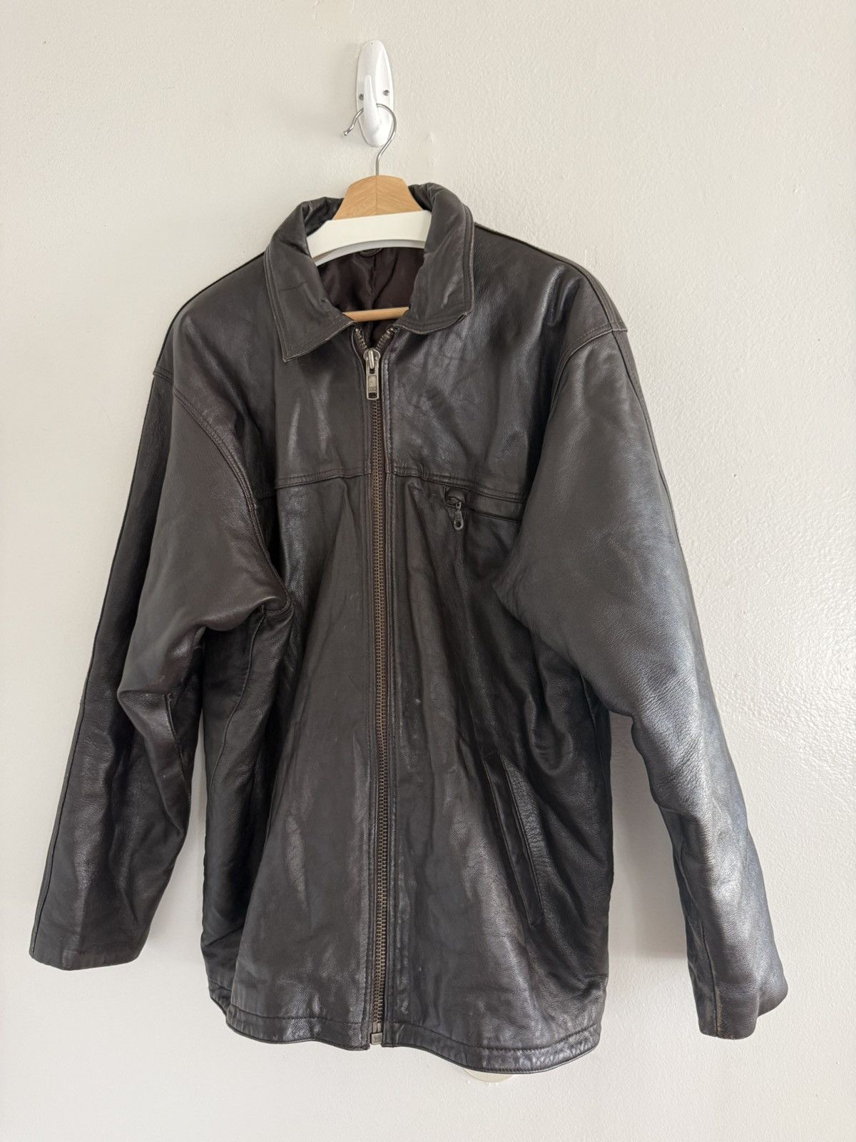 Vintage Vintage Leather Aged Zip Filled Lined Blouson Jacket Brown Size US L / EU 52-54 / 3 - 3 Thumbnail