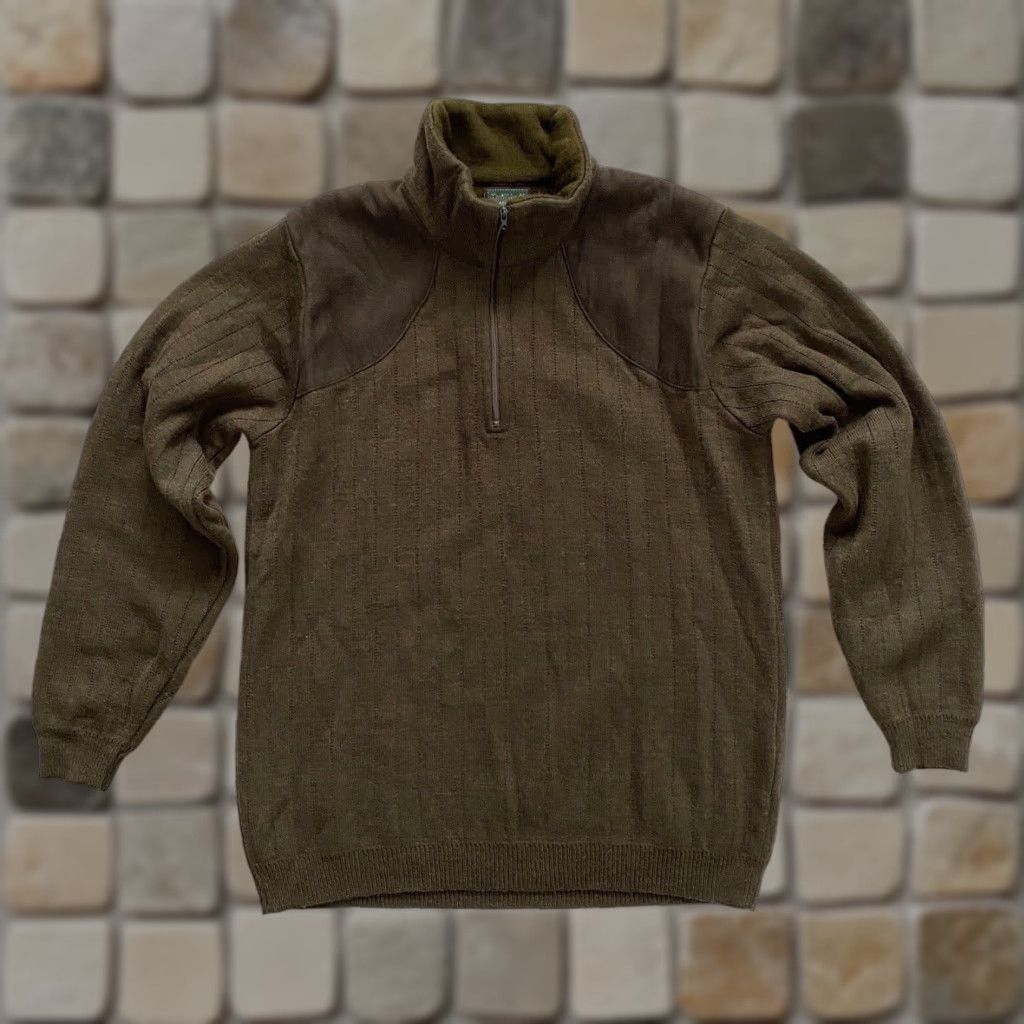 Vintage Quiltknit Men's Sweater 1/4 Zip Wool Hunting Mock Neck Forest Green M Size US M / EU 48-50 / 2 - 1 Thumbnail