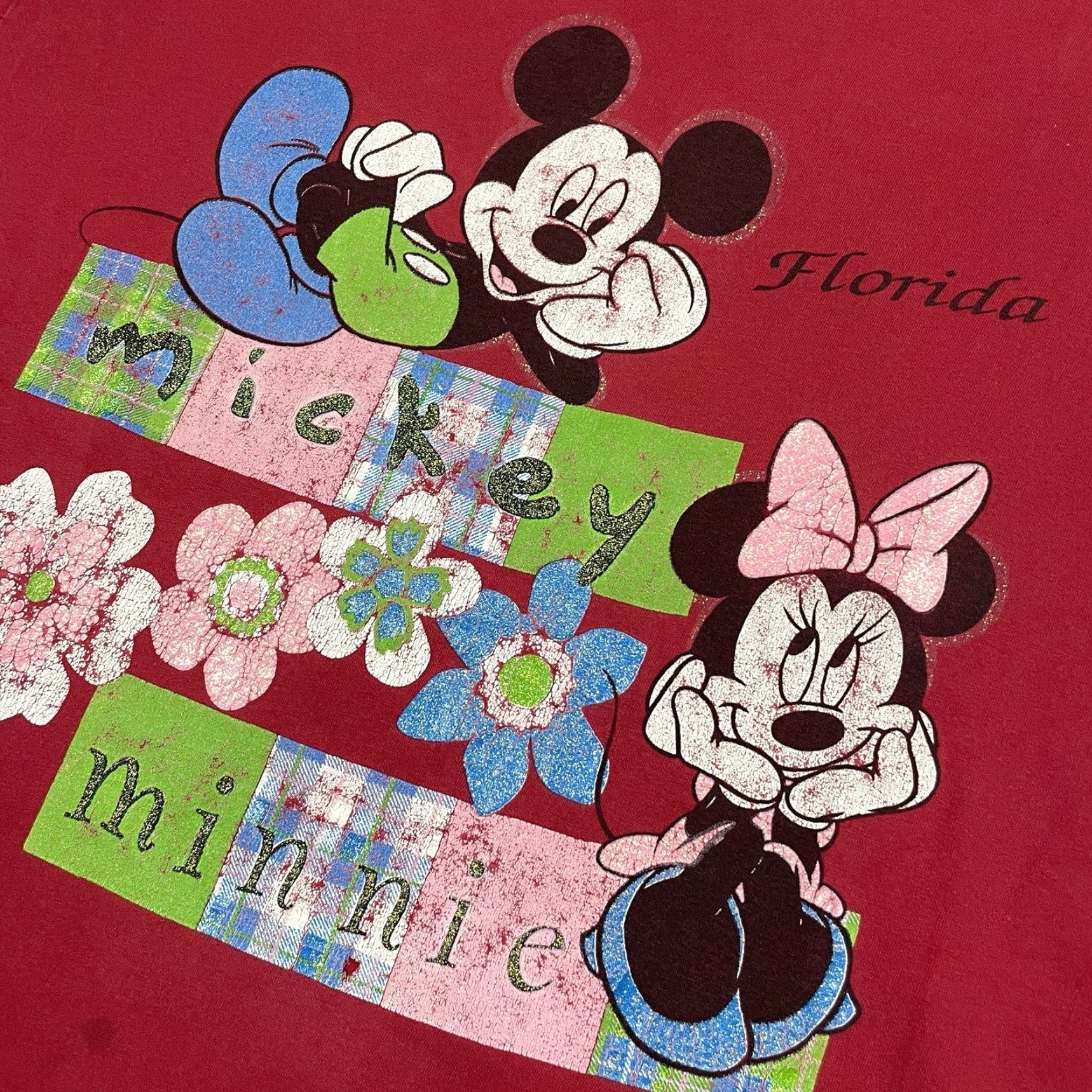 Disney VINTAGE Disney Mickey Minnie T-Shirt Crew Neck Short Sleeve Unisex Adults XL Red 1990s Graphic Print Cotton Made In USA Florida Size US XL / EU 56 / 4 - 3 Thumbnail
