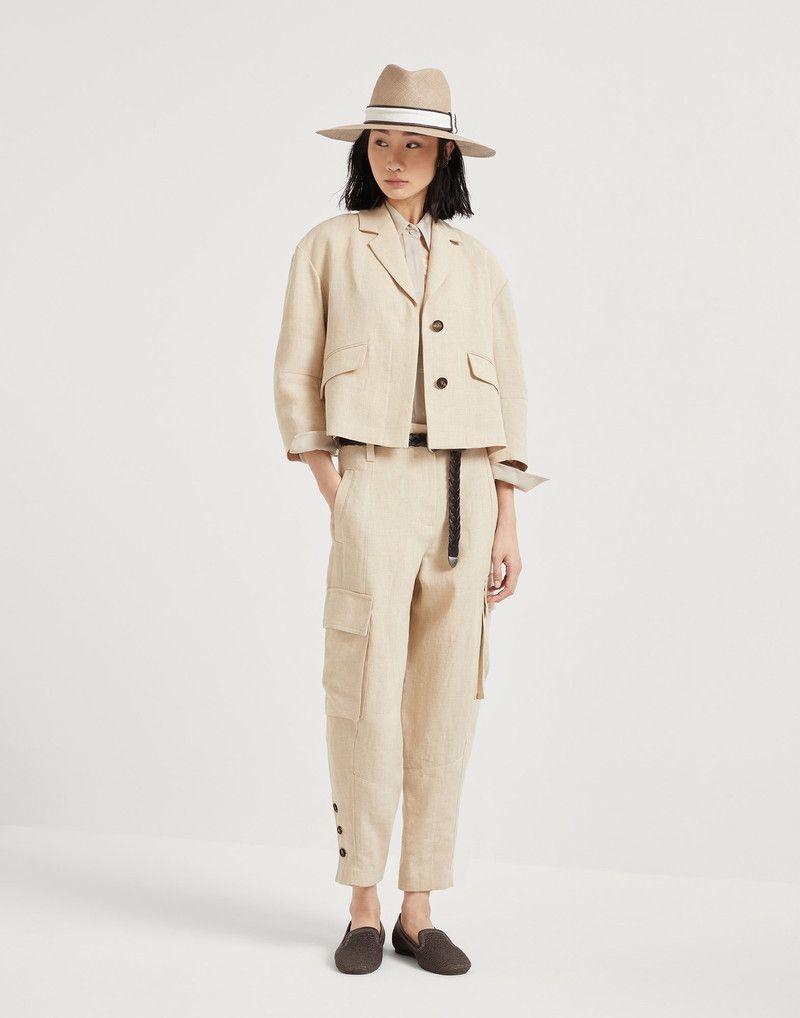 Brunello Cucinelli o1la1rc1a0326 Linen Panama Cargo Trousers in Beige Size 26" / US 2 / IT 38 - 4 Thumbnail