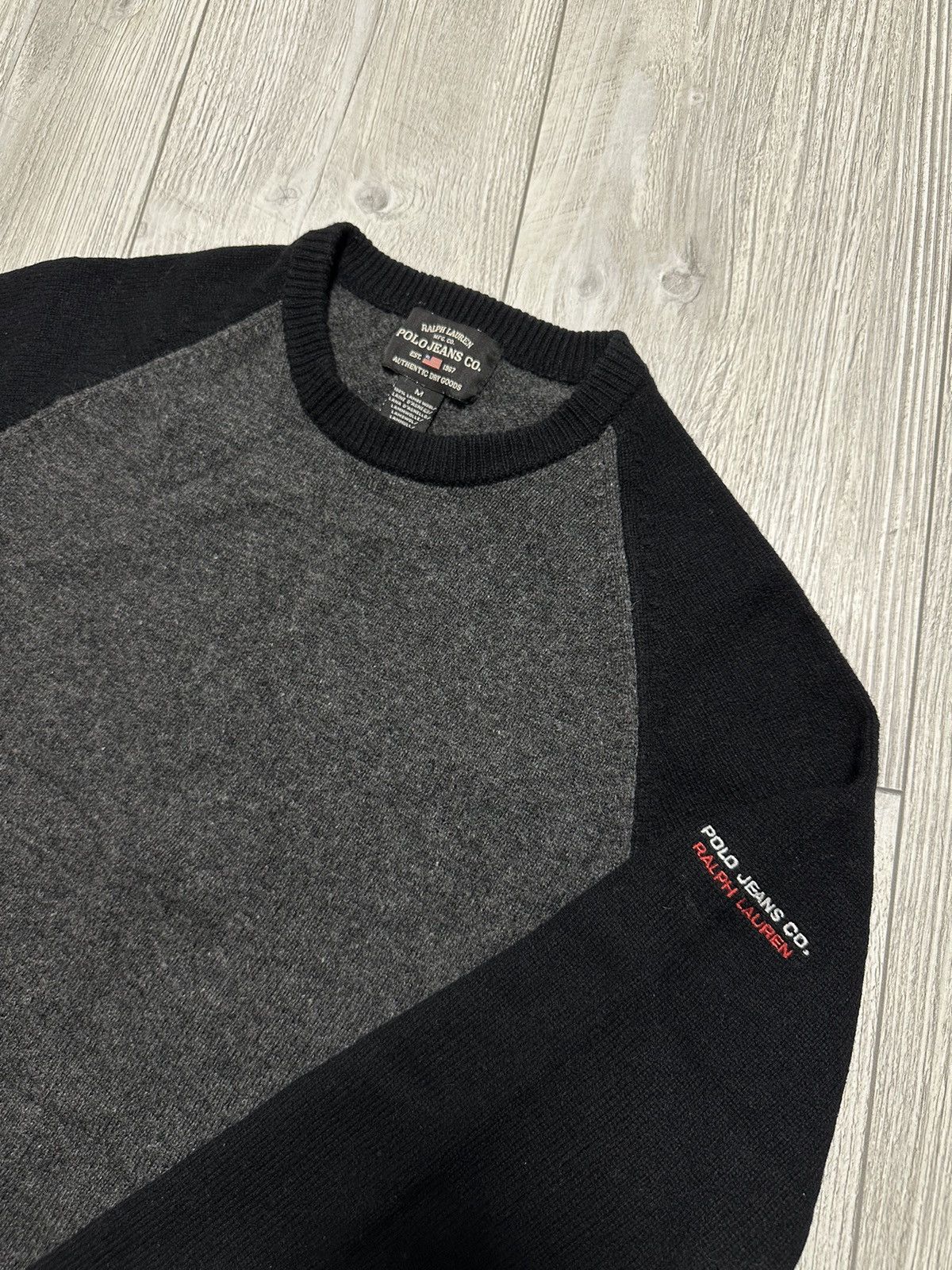 Vintage POLO JEANS RALPH LAUREN Jumper Pullover Wool Grey Knit Crew Size US M / EU 48-50 / 2 - 2 Thumbnail
