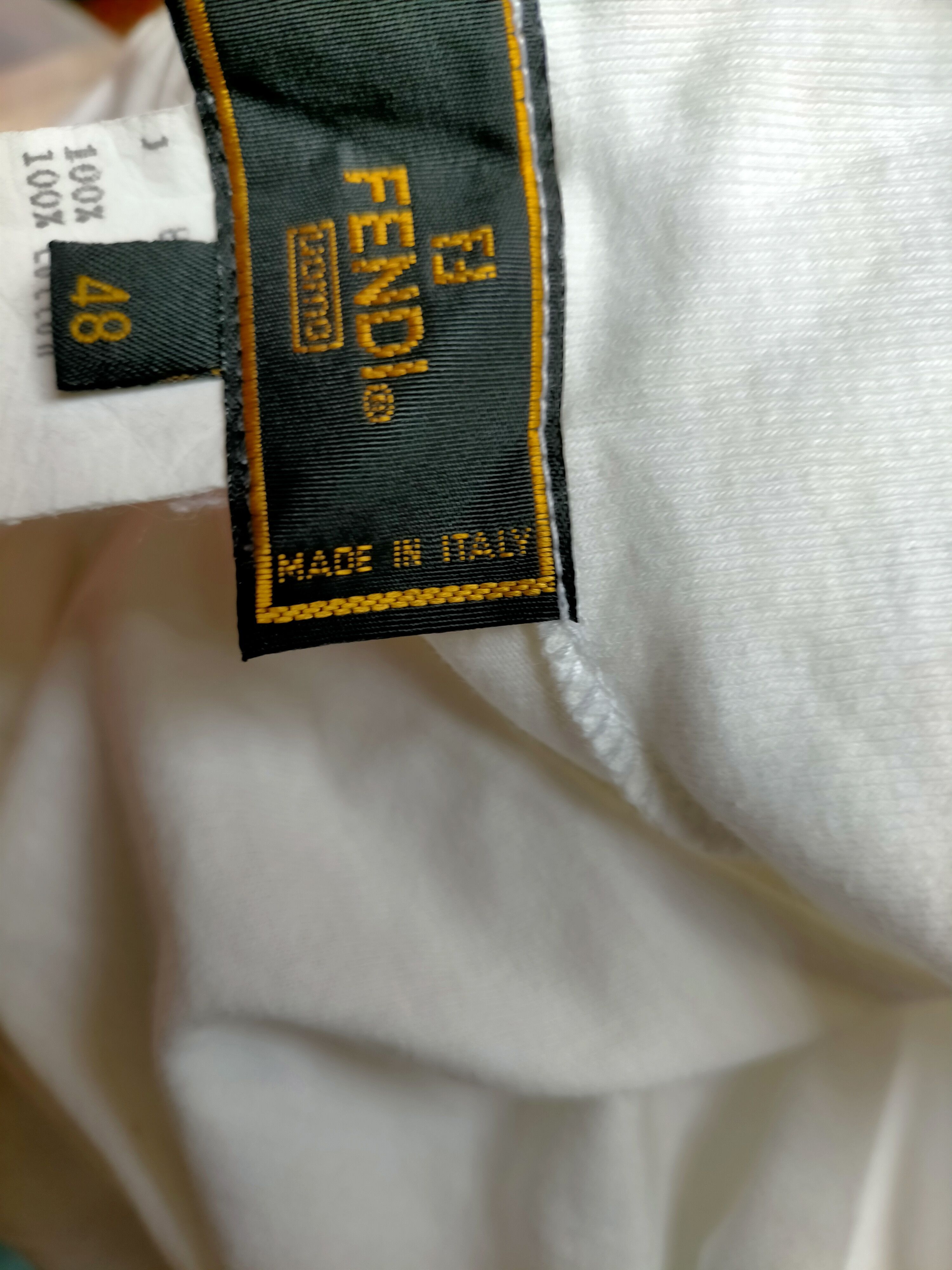 Fendi Fendi Made in italy Side Tape White Tee Size US L / EU 52-54 / 3 - 13 Thumbnail
