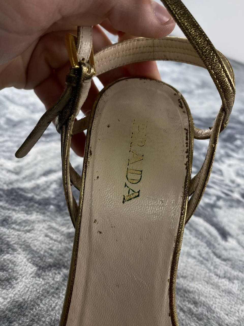 Prada Prada Metallic Gold Ankle Strap Cork Platform Block Heel Size US 8 / IT 38 - 5 Thumbnail