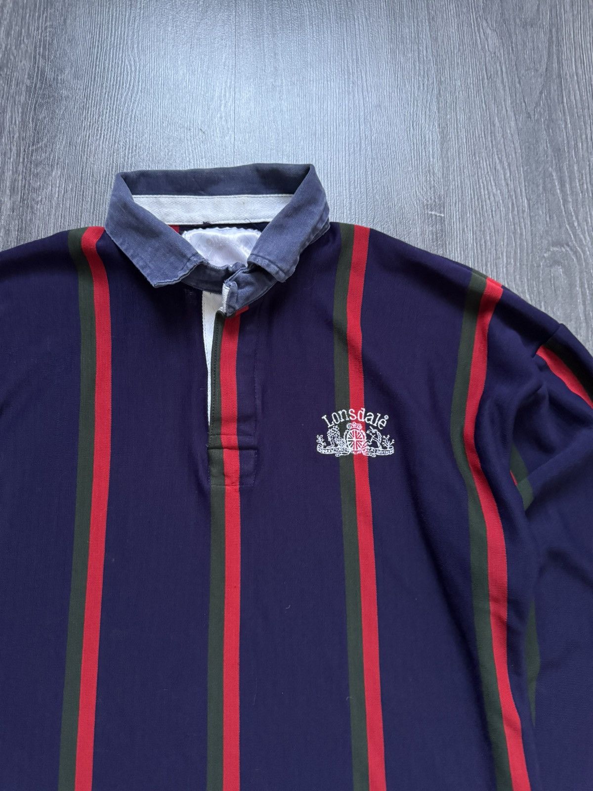 Lonsdale × Vintage 90s Vintage Lonsdale Striped Rugby Longsleeve Size US L / EU 52-54 / 3 - 4 Thumbnail