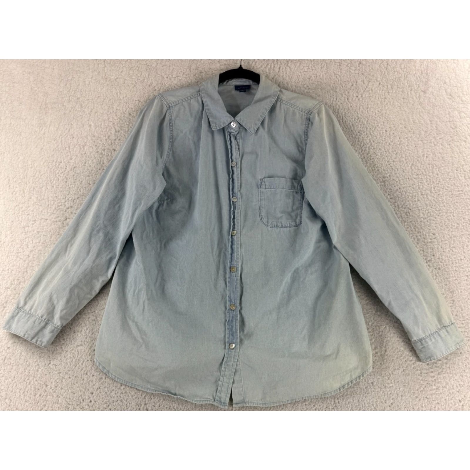 J. Jill J. Jill Button-Up Shirt Womens Medium Blue Chambray Long Sleeve 100% Cotton Size M / US 6-8 / IT 42-44 - 2 Thumbnail