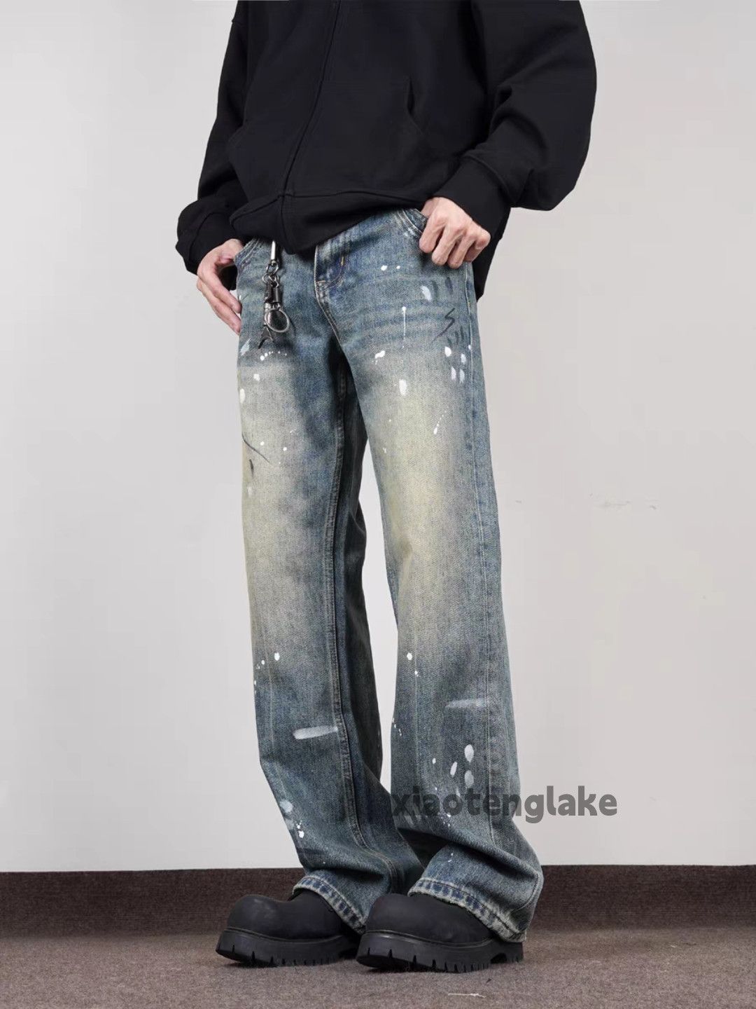 Jean Unisex washed faded utility punk yuppie grunge jeans Size US 32 / EU 48 - 2 Thumbnail