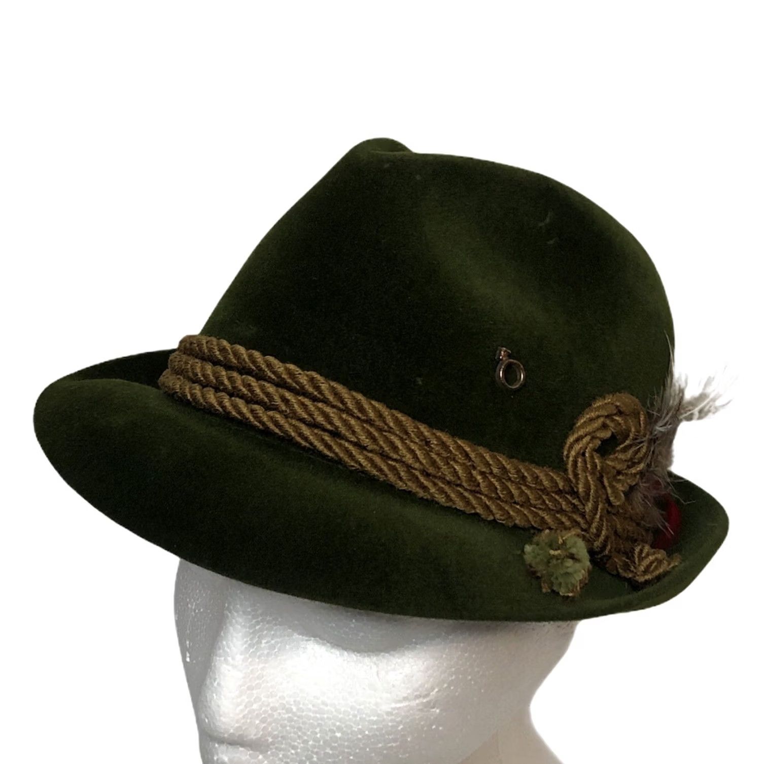 FELT VINTAGE Resistol Self-conforming Hat Manhattan Fedora Green Felt 6 7/8 German Feathers & Rope Mens Size ONE SIZE - 2 Thumbnail