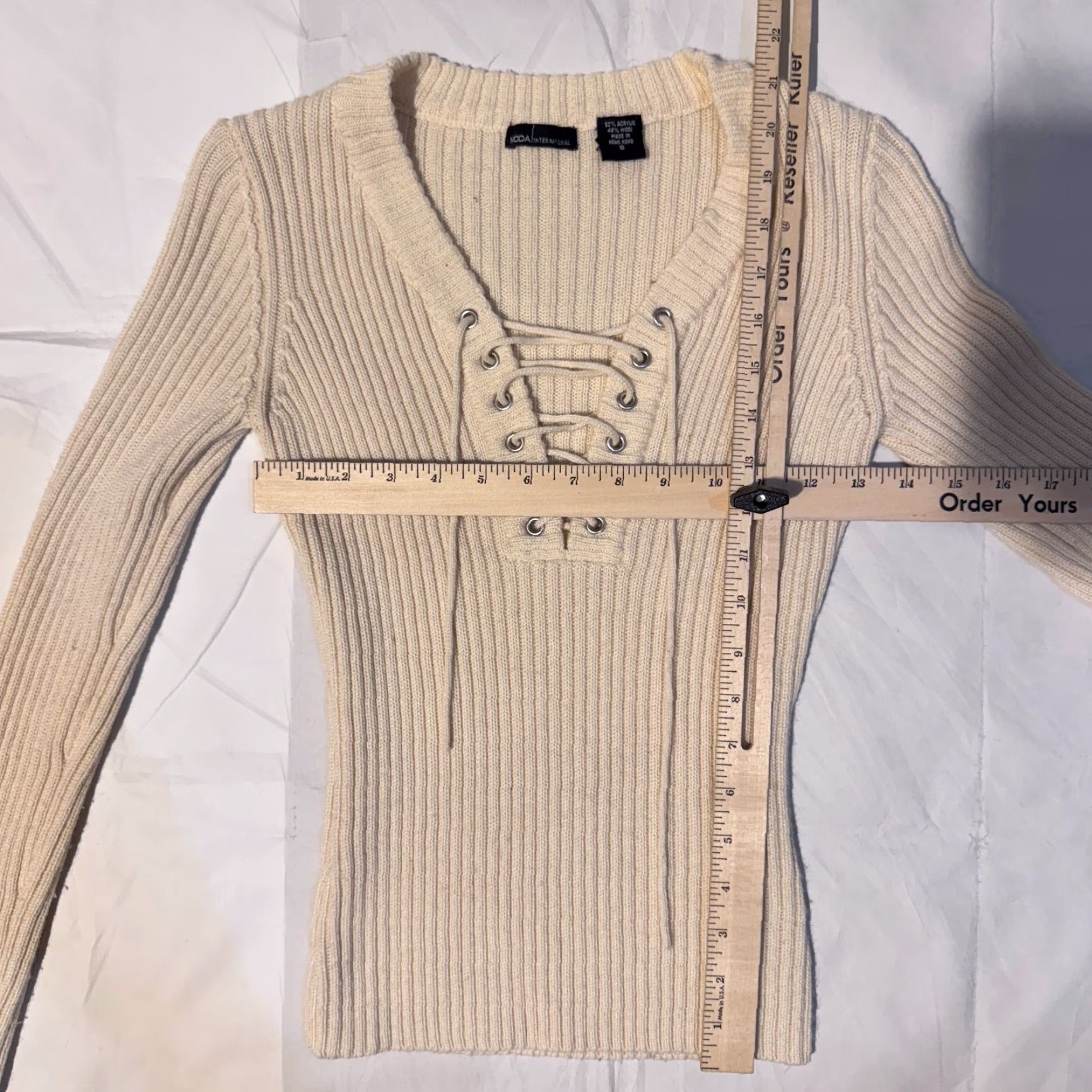 Vintage MODA International Blouse Shirt Ivory Wool Acrylic 48% Wool Blend Lace Up Small S Women Vintage No Regular Size S / US 4 / IT 40 - 3 Thumbnail