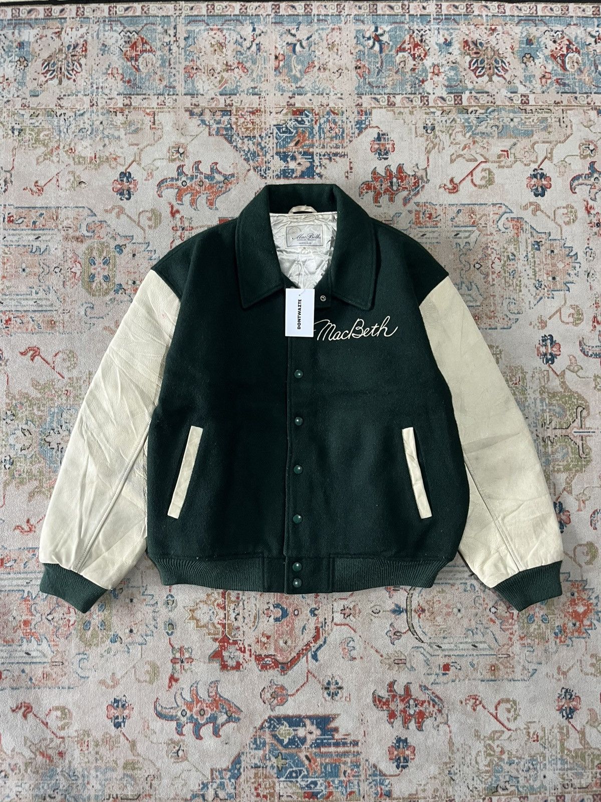 Macbeth Vintage Mac Beth Wool Leather Varsity Jacket Green Size US M / EU 48-50 / 2 - 1 Thumbnail