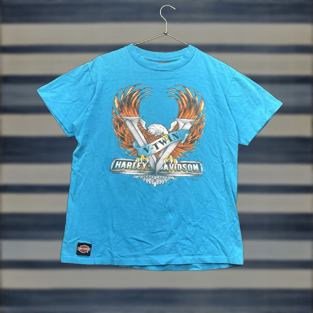 Harley Davidson Harley-Davidson Shirt Mens L Blue 1990s Vintage Graphic Tee Motorcycle USA 3D Emblem concep t Size US L / EU 52-54 / 3 - 1 Thumbnail