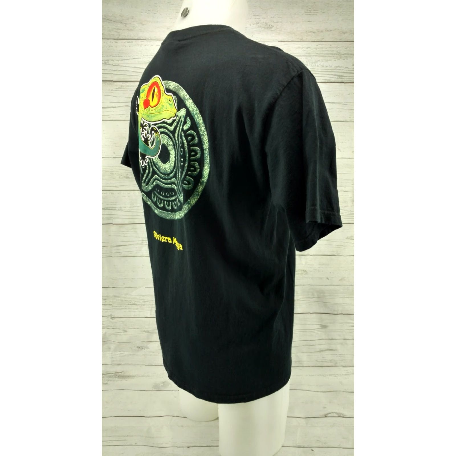 Vintage Caribbean Side Gecko Black T Shirt Men's L Crew Neck Short Sleeve Graphic Tee 100% Cotton Riviera Maya Mexico Vintage No Size US L / EU 52-54 / 3 - 7 Thumbnail
