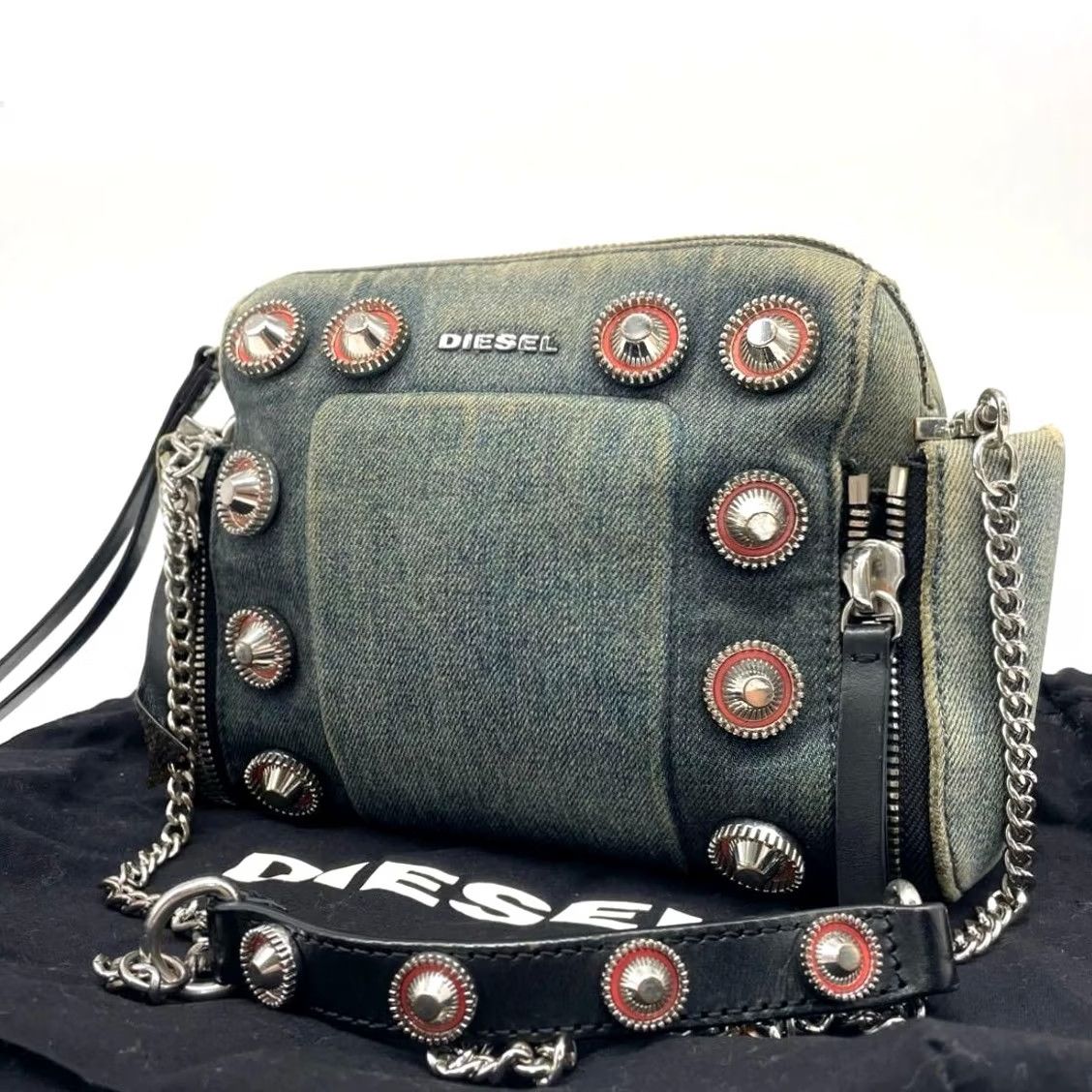 Diesel Diesel Indigo Denim Studded Chain Womens Clutch Bag Shoulder - Size ONE SIZE - 2 Thumbnail