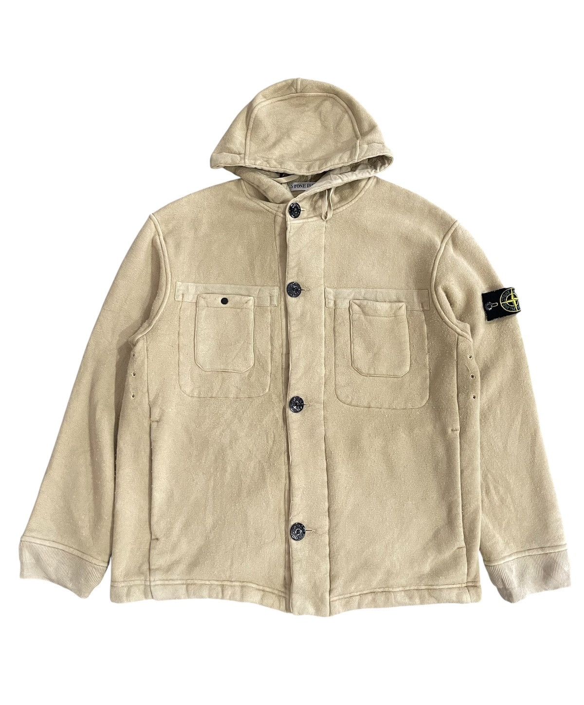 Stone Island Vintage 1999 Stone Island Beige Fleece Lined Hoodie Jacket Size US L / EU 52-54 / 3 - 1 Thumbnail