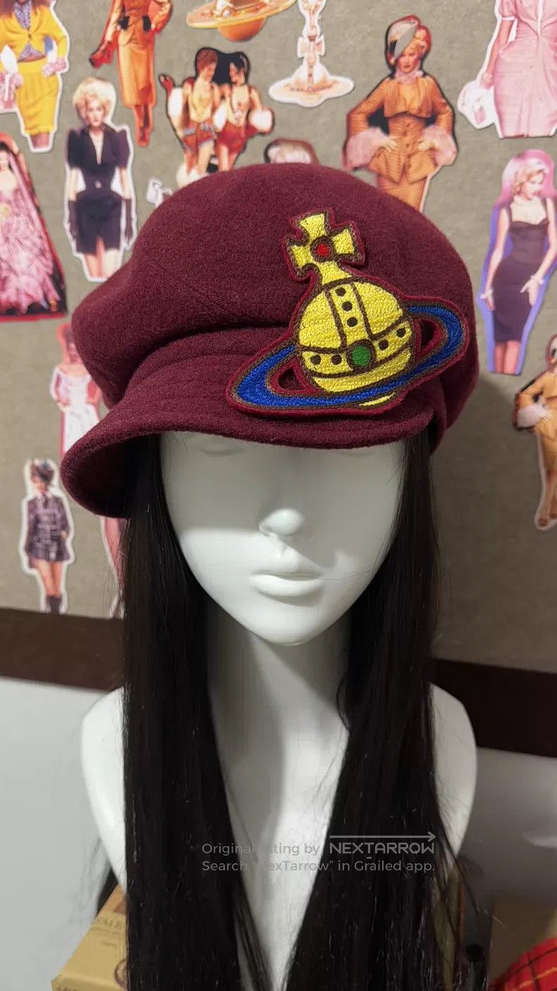 Vivienne Westwood Vivienne Westwood Dark Red Saturn Newsboy Cap Size ONE SIZE - 4 Thumbnail