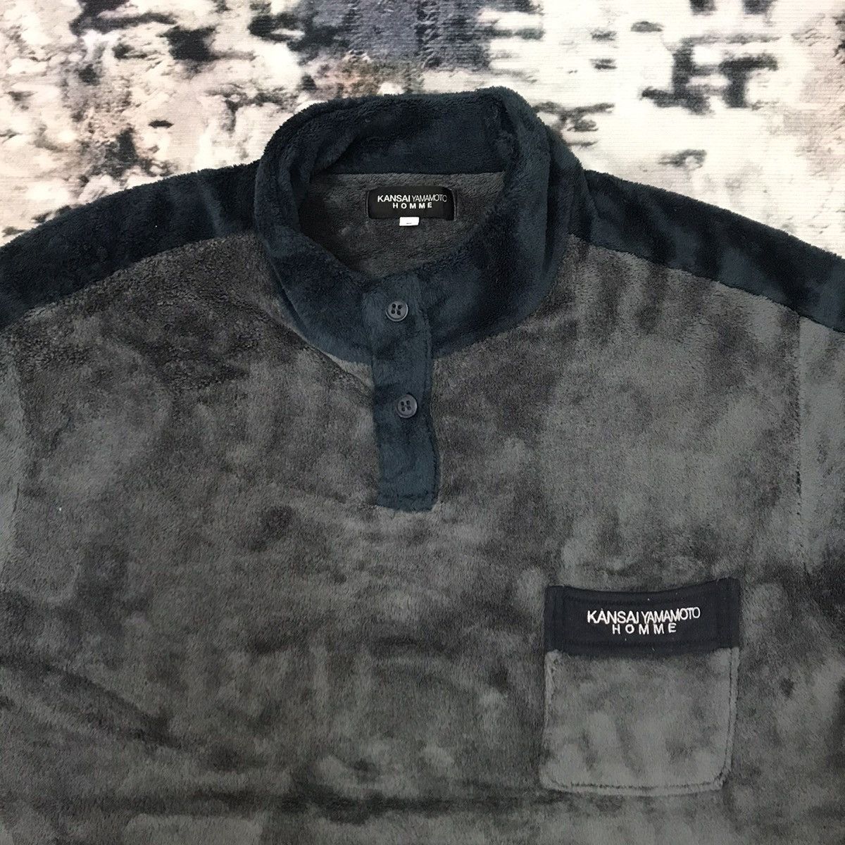 Japanese Brand × Kansai Yamamoto × Vintage Vintage Kansai Yamamoto Homme Velvet Sweater Half Button Up Size US M / EU 48-50 / 2 - 2 Thumbnail