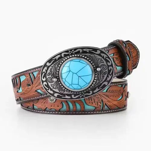 Designer × Vintage Turquoise buckle belt Size ONE SIZE - 3 Thumbnail