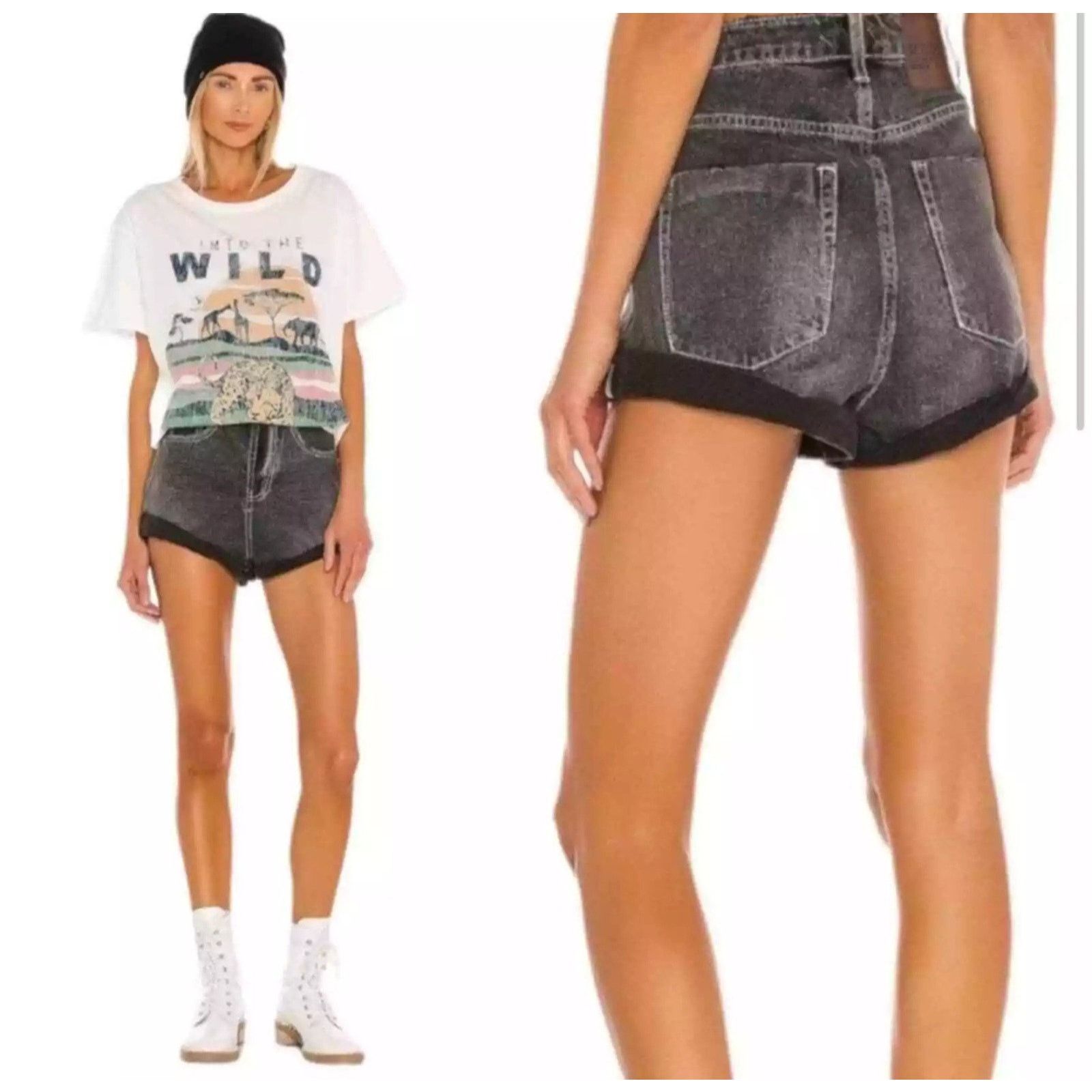 One Teaspoon One Teaspoon High Waisted Washed Black Bandits Shorts 26 Size 26" / US 2 / IT 38 - 1 Thumbnail