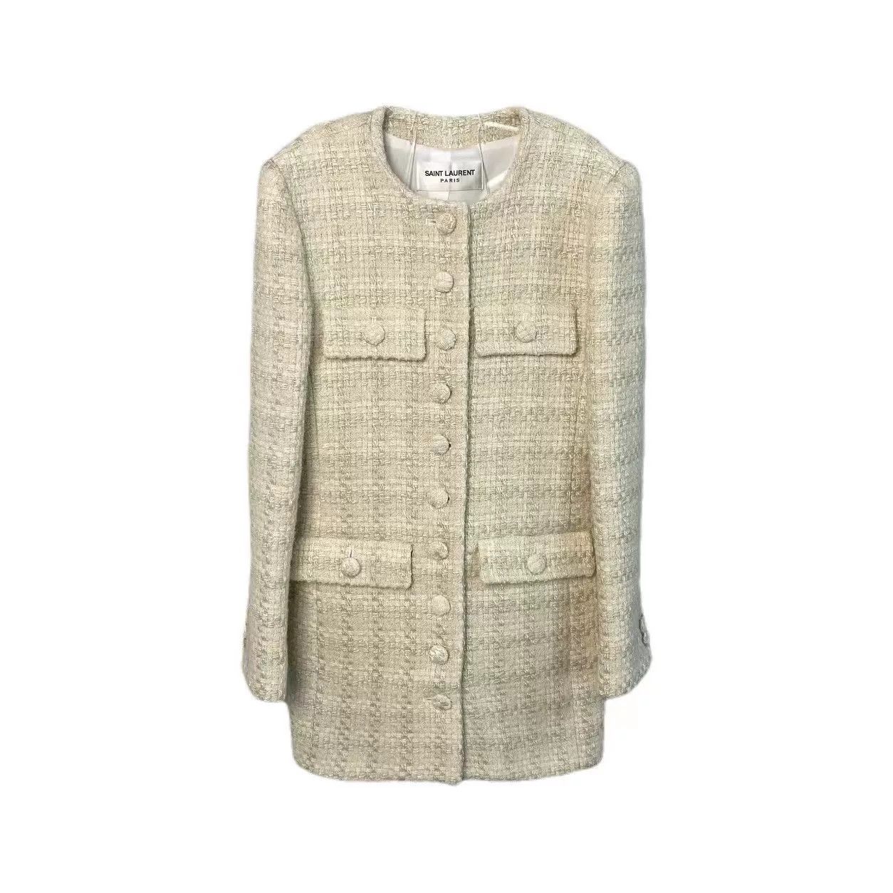Saint Laurent Paris Saint Laurent Beige Tweed Coat Size S / US 4 / IT 40 - 1 Thumbnail
