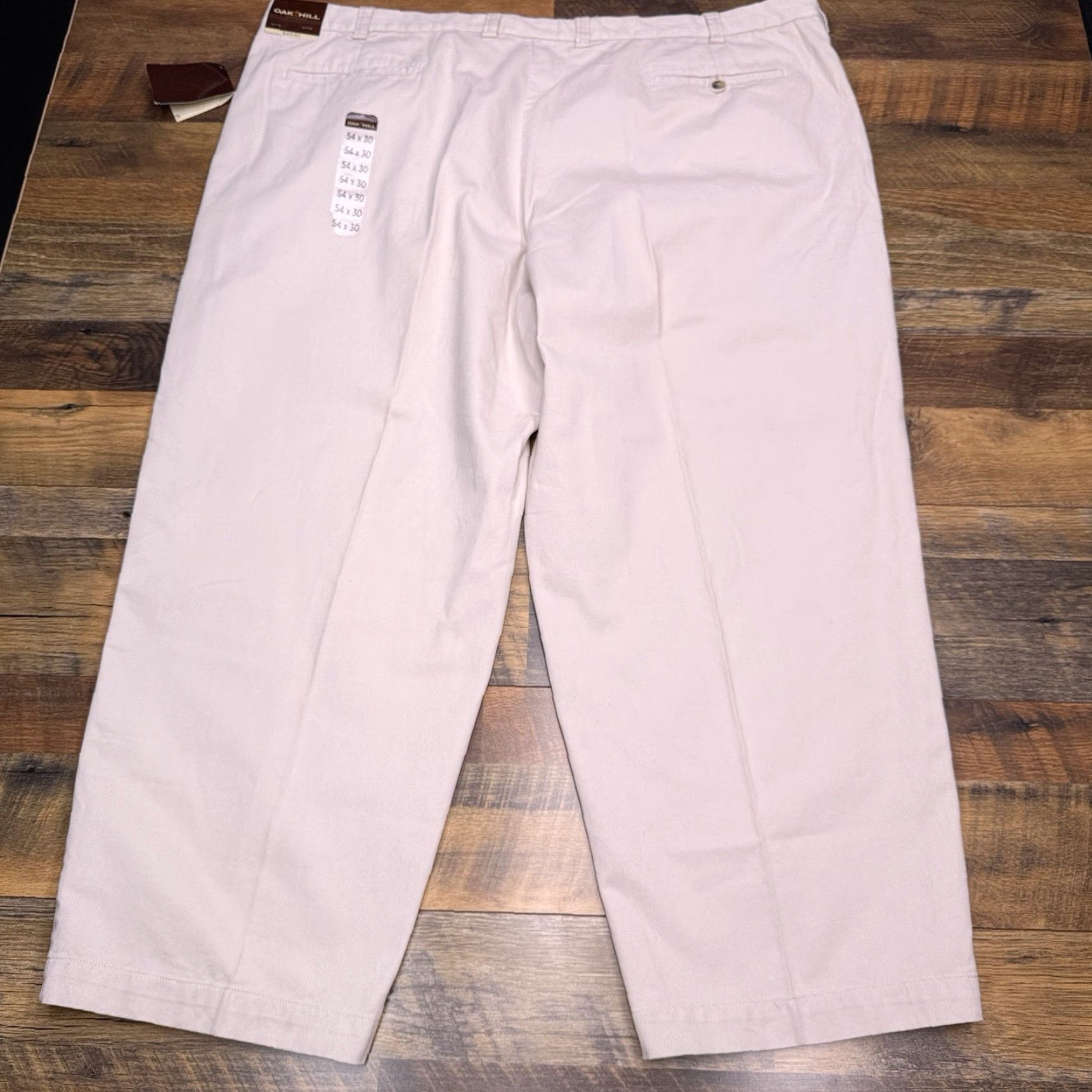 Vintage Oak Hill Chino Pants Mens 54x30 Khaki Brown Flat Front New 54 Brown Cotton Twill Workwear, Travel, Formal Slant Pocket Straight Leg Big & Tall Mens Size US 38 / EU 54 - 2 Thumbnail