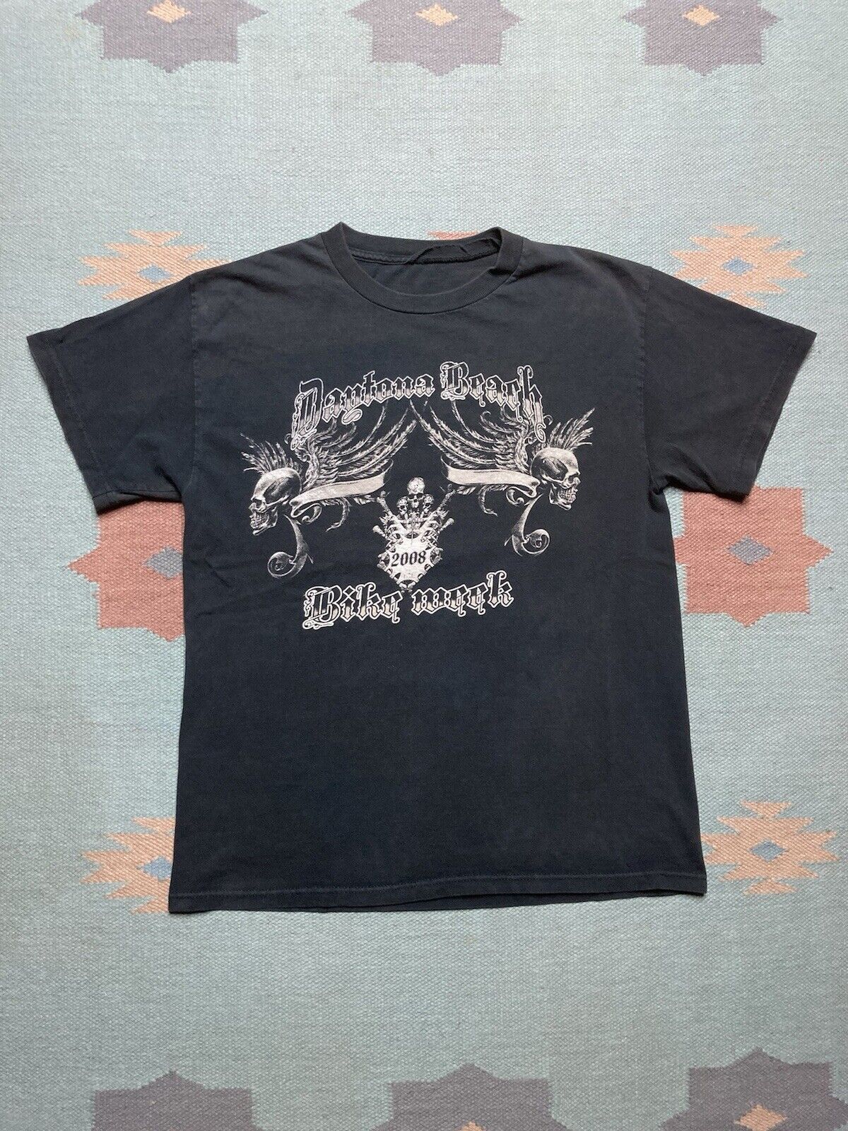 VTG y2k t shirt Daytona bike week skulls grunge faded goth M