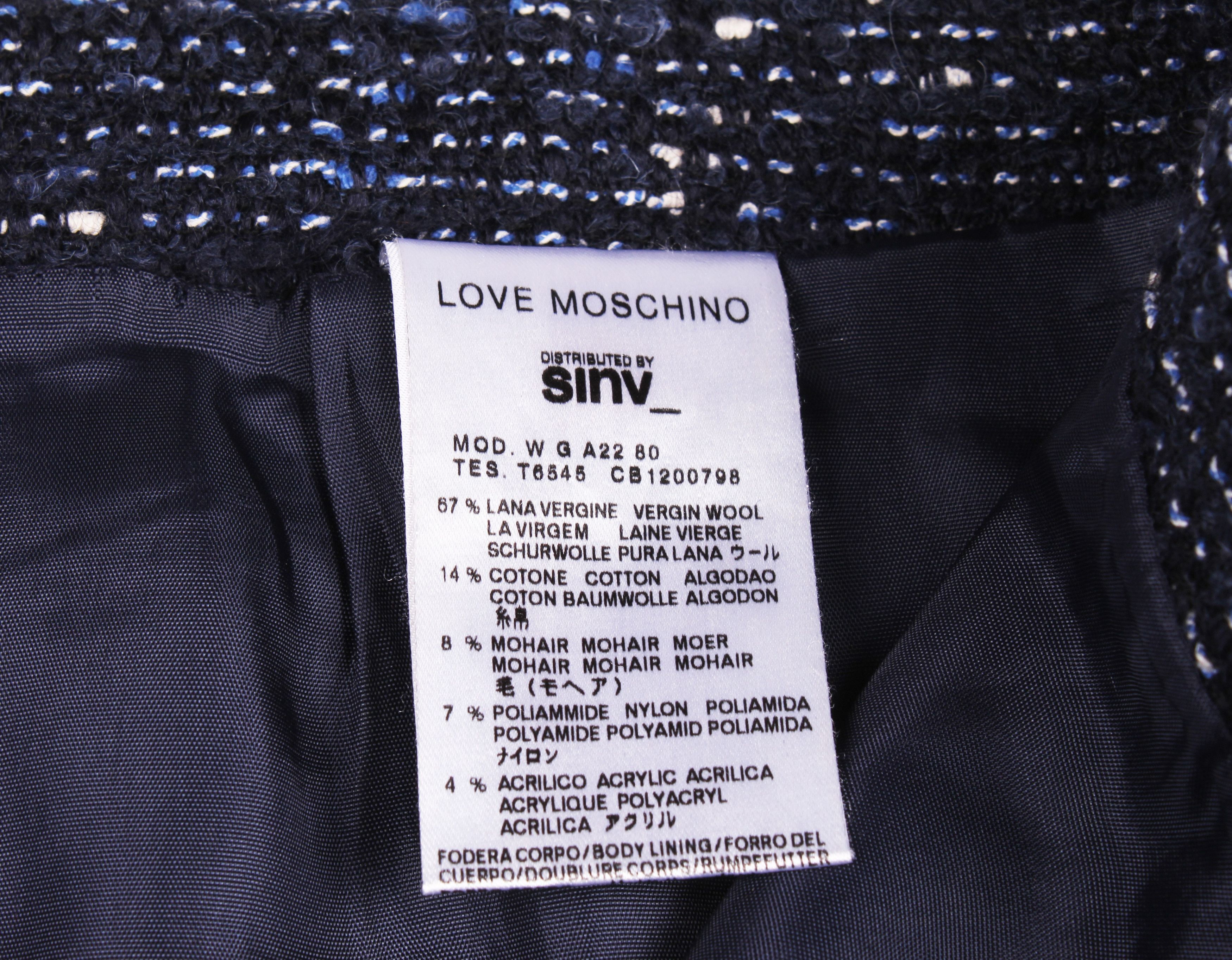 Love Moschino Love Moschino Tweed Navy Wool Mohair Blend Mini Skirt Size 34" / US 12 / IT 48 - 6 Thumbnail