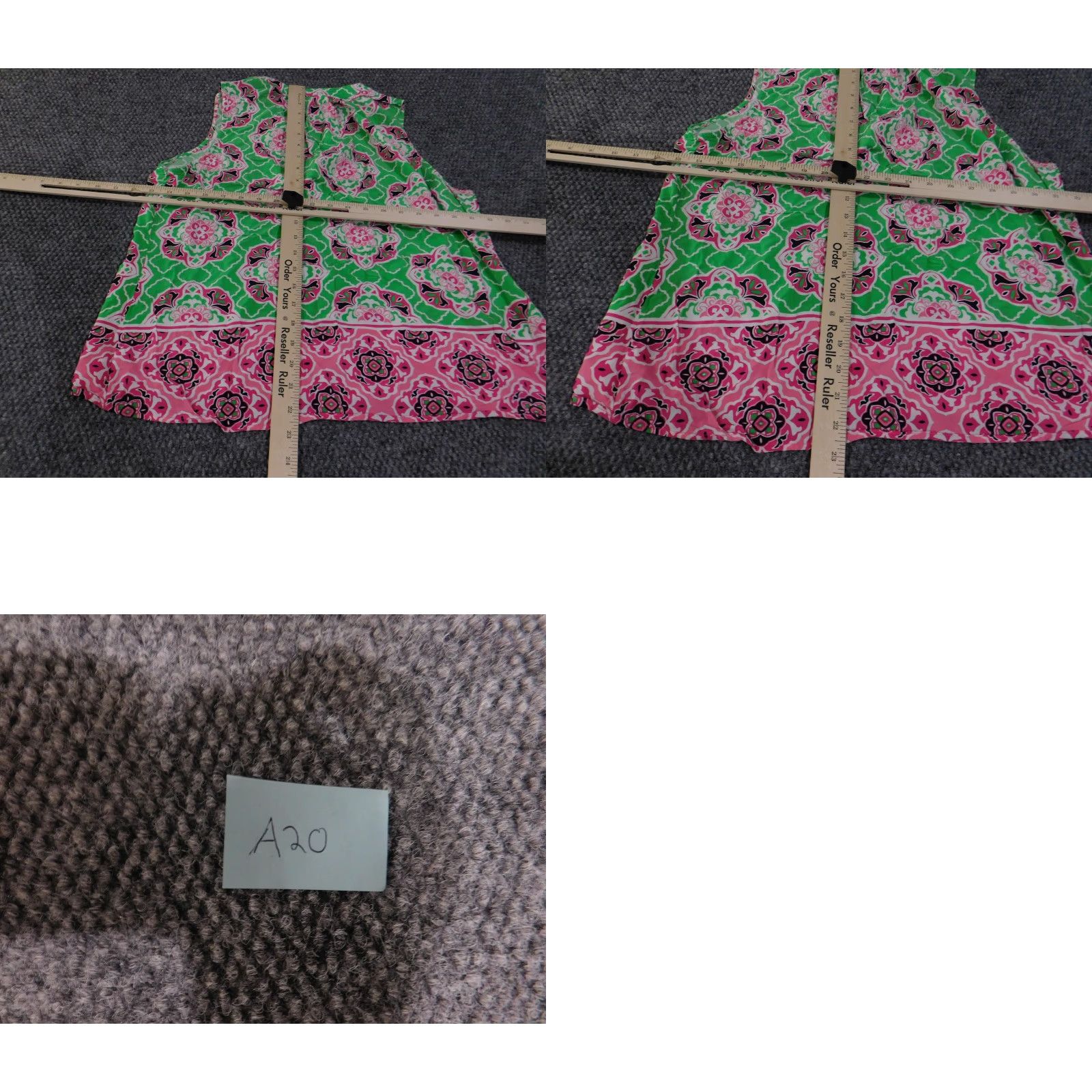 Vintage Crown & Ivy Blouse Womens Petites PXL Green Pink Sleeveless Floral Border Print Henley Button Short Neckline/Boho Casual Size XL / US 12-14 / IT 48-50 - 9 Thumbnail