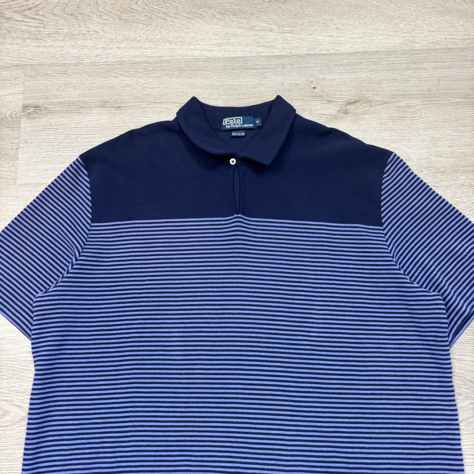Polo Ralph Lauren × Vintage VTG Polo Ralph Lauren Single Button Stripe Polo Shirt Medium Size US M / EU 48-50 / 2 - 2 Thumbnail