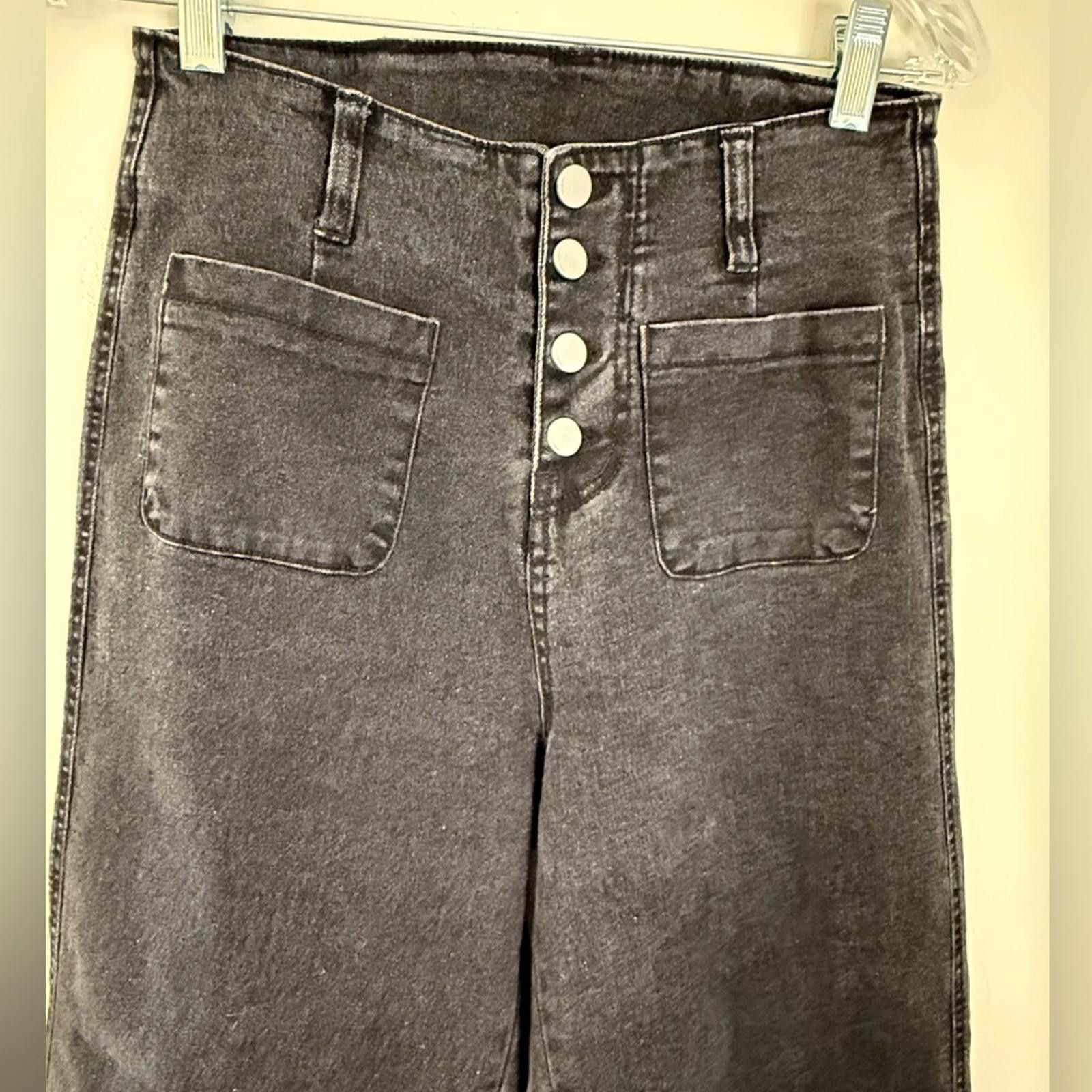 Other Black high rise button front wide leg jeans SZ 4 Size 27" / US 4 / IT 40 - 2 Thumbnail