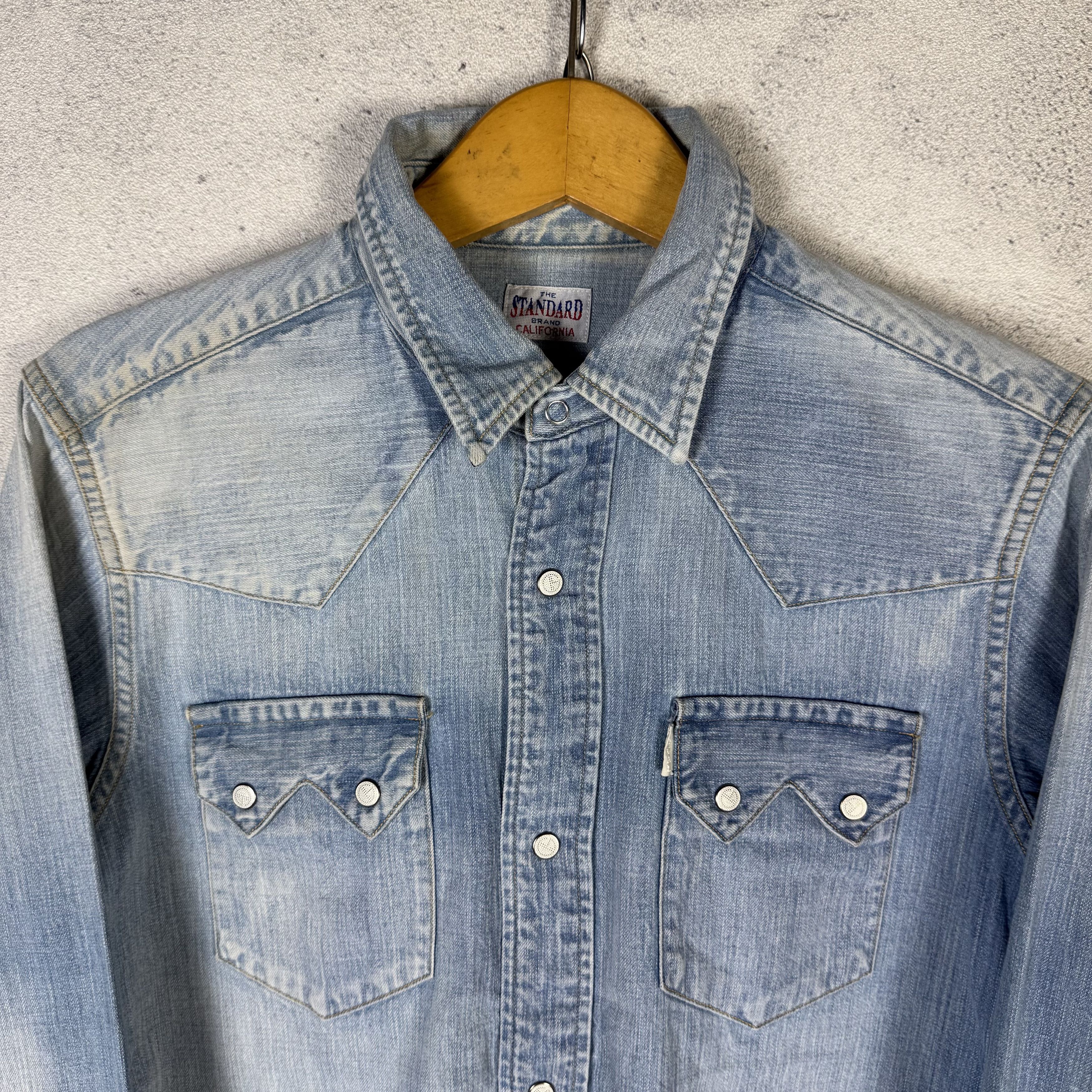 Japanese Brand Standard California Washed Denim Western Shirt Pearl Snap Size US M / EU 48-50 / 2 - 2 Thumbnail