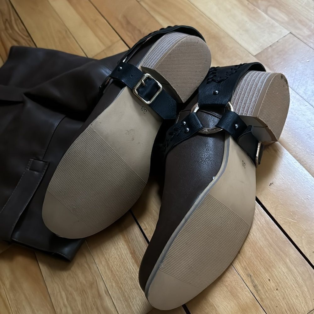 Other Dark brown, black buckle belt accent faux leather knee high Size US 8 / IT 38 - 5 Thumbnail