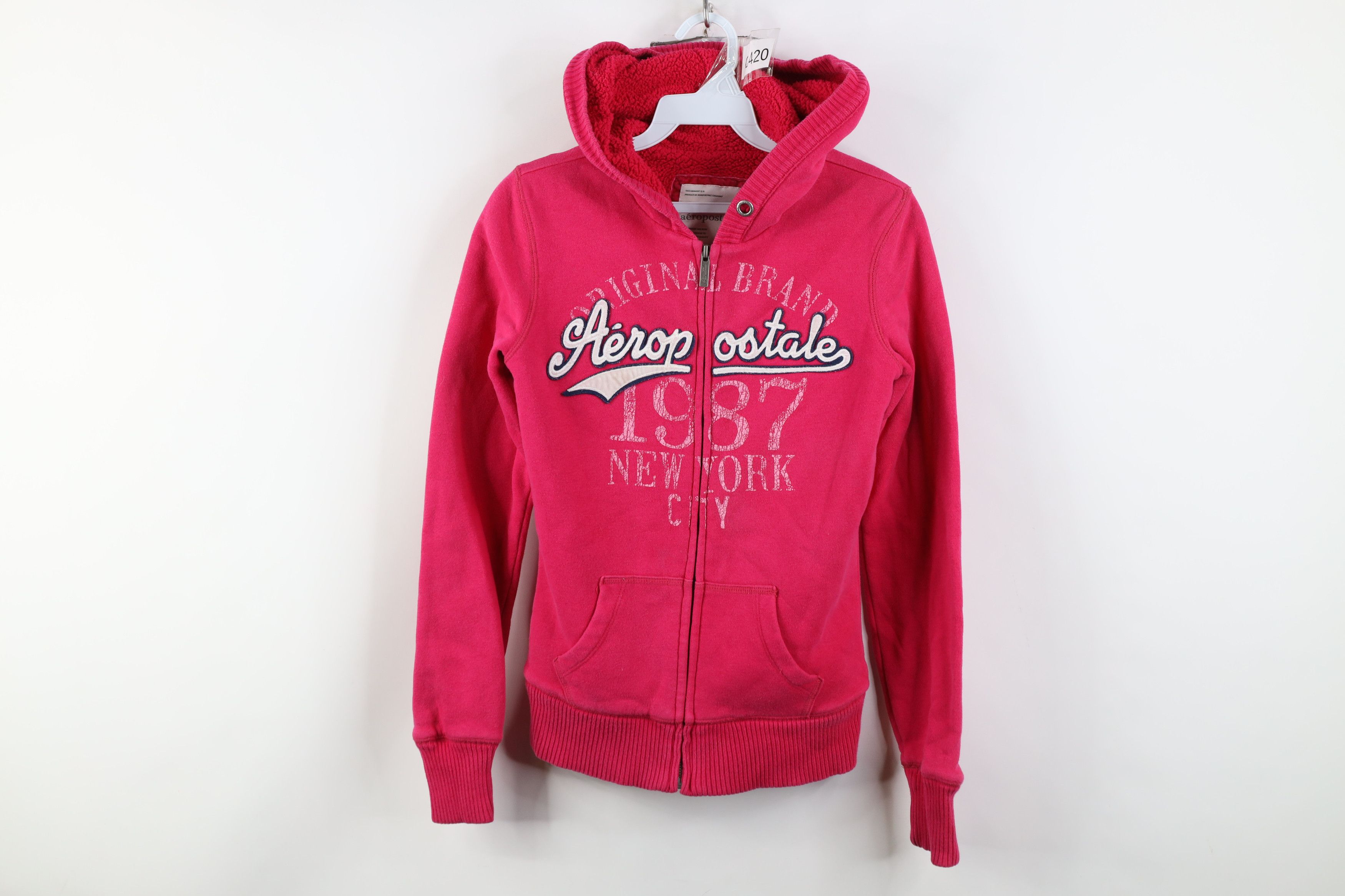 Aeropostale Vintage 90s Y2K Aeropostale Pile Fleece Lined Hoodie Pink Size XS / US 0-2 / IT 36-38 - 1 Thumbnail