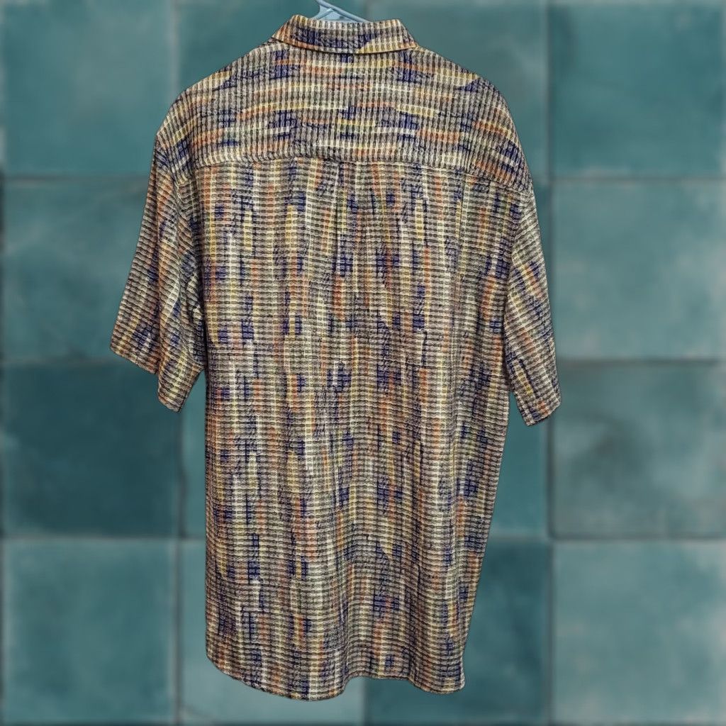 George Georg Roth Germany Shirt Men 42/L Multicolor Abstract Short Sleeve Button Down Shirt Button-Up Pockets Textured Collared 42/L Men Size US L / EU 52-54 / 3 - 1 Thumbnail