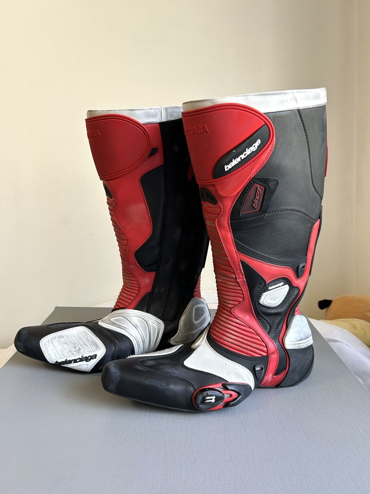 image of Balenciaga Fw23 Runway Moto Biker Boot in Red, Men's (Size 10)