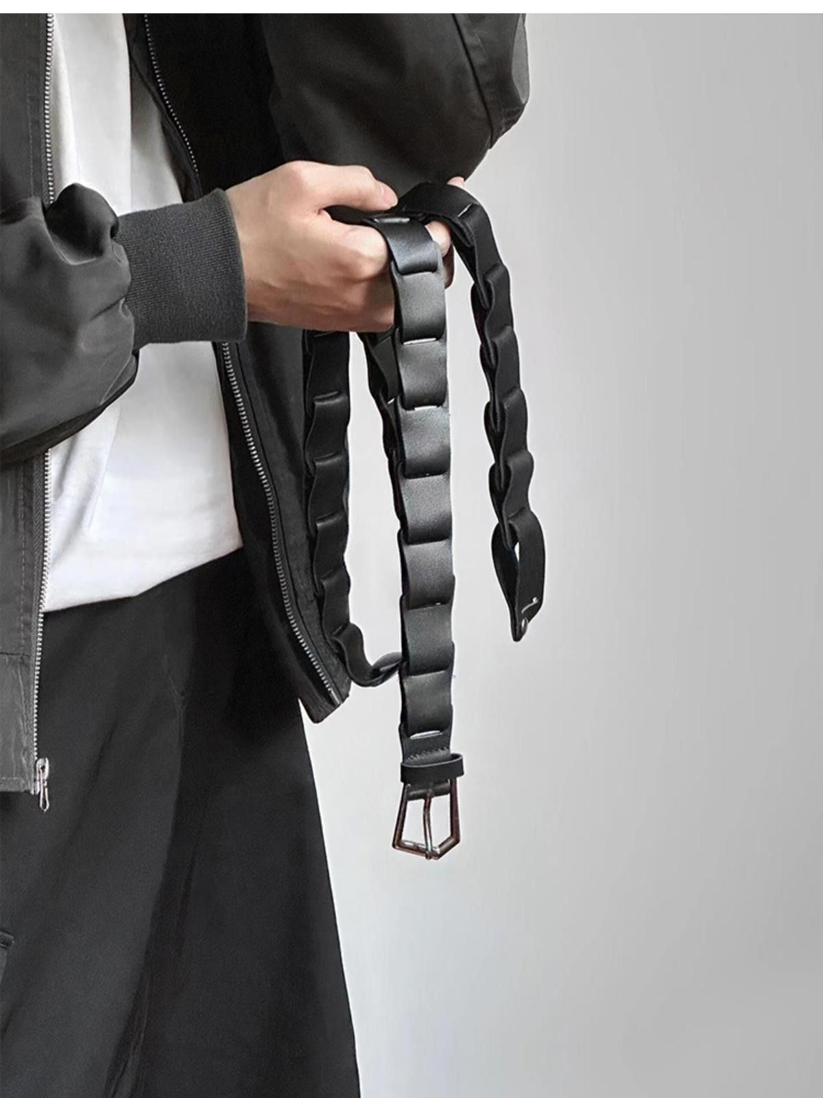 Leather Black Woven Belt with Unique Buckle Size ONE SIZE - 1 Thumbnail