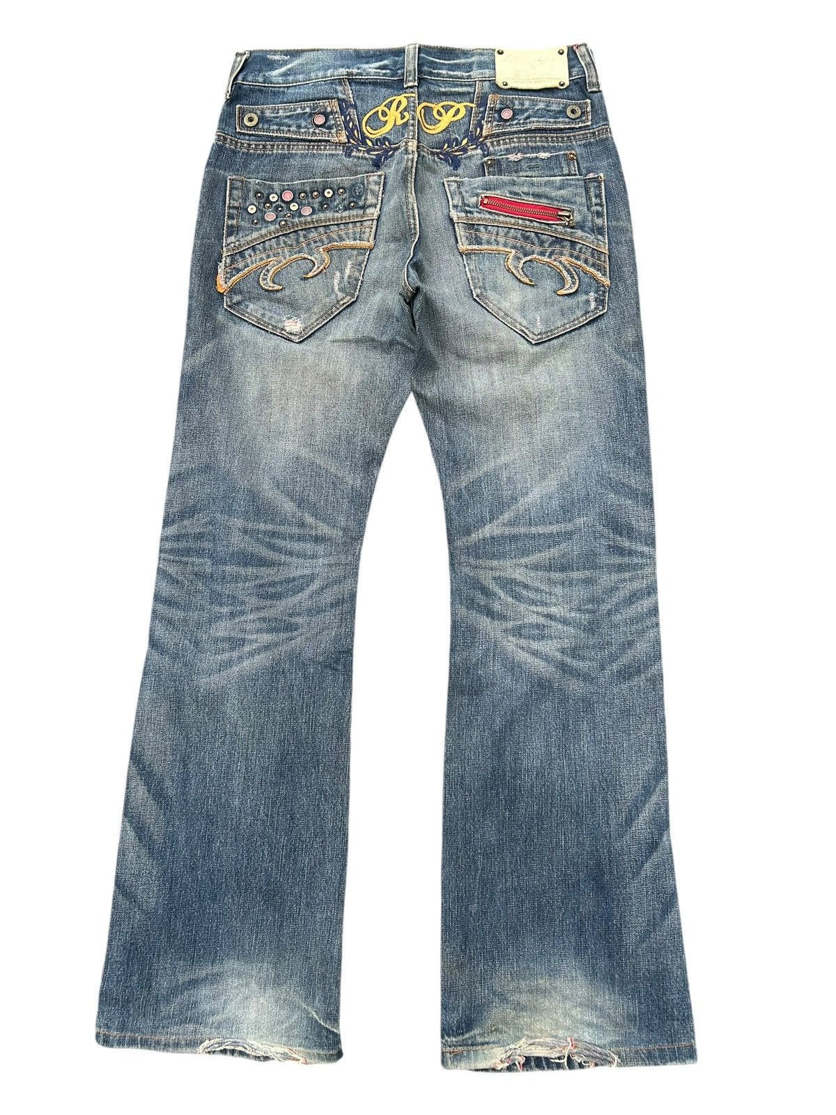 If Six Was Nine Flare Red Pepper Japanese Punk Bondage Distressed Denim Jean Size US 32 / EU 48 - 12 Thumbnail