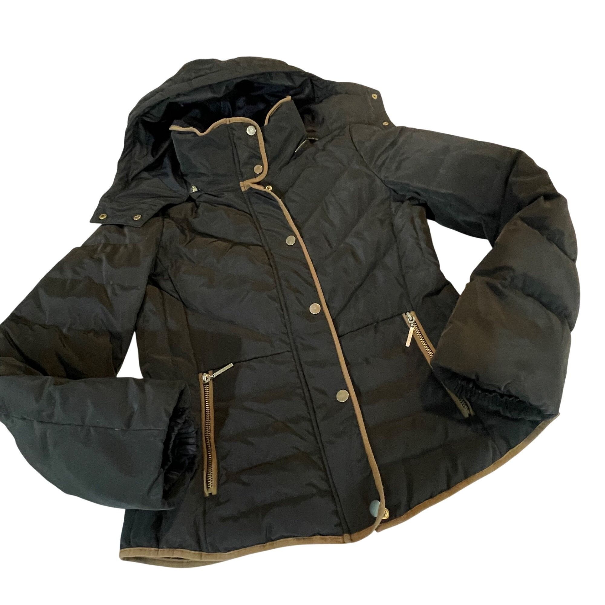 H&M H&M Brown Hooded Women size 6 Down Puffer Jacket With Tan Tr Size M / US 6-8 / IT 42-44 - 1 Thumbnail