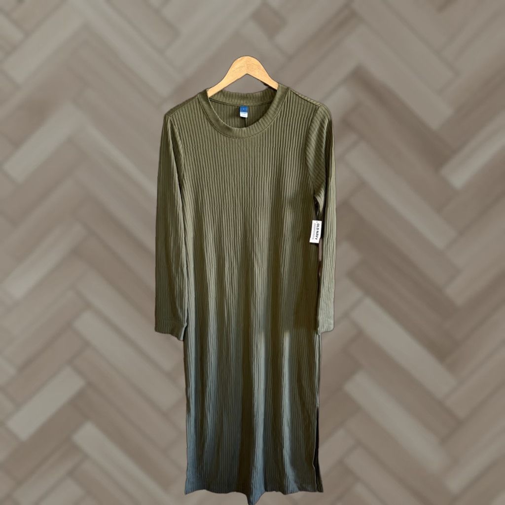 Old Navy Old Navy Womens Green Ribbed Long Sleeve Shirt Dress L NWT Max Size Large Size L / US 10 / IT 46 - 1 Thumbnail