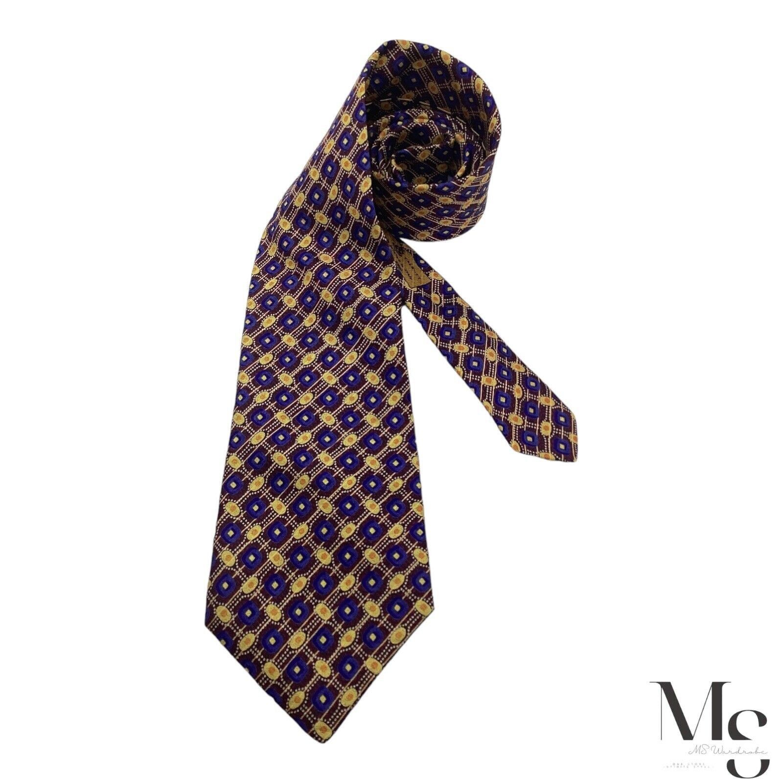 Robert Talbott ROBERT TALBOTT Brown Blue & Gold Geometric Silk Tie Printed Size ONE SIZE - 1 Thumbnail