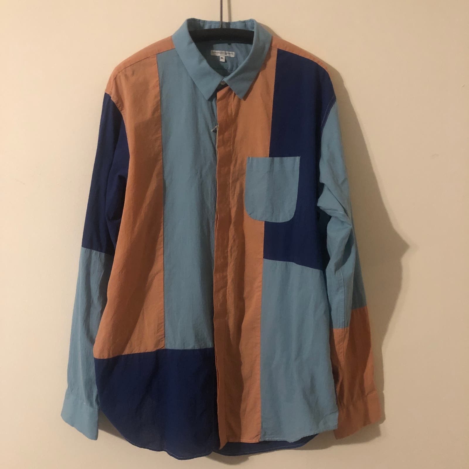 image of Engineered Garments Combo Short Collar Shirt Color Block Patchwork - XL in Blue, Men's