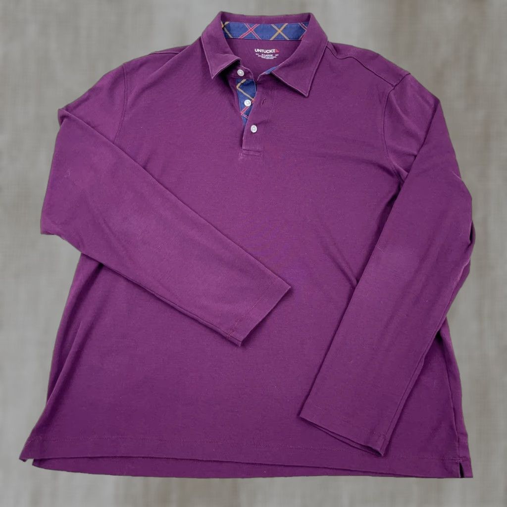 UNTUCKit UNTUCKit Polo Shirt Men XL Purple Cotton Golf Long Sleeve - Adult Regular Size, Solid, Collared, Button-Front, Breathable, Preppy Modern Size US XL / EU 56 / 4 - 1 Thumbnail