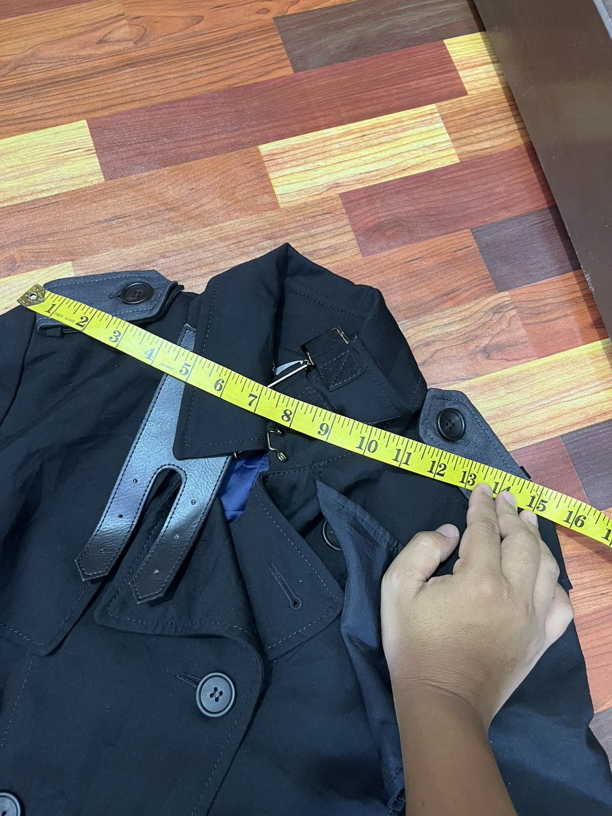Japanese Brand Celina Firenze Black Double Breasted Trench Coat Size XS / US 0-2 / IT 36-38 - 16 Thumbnail