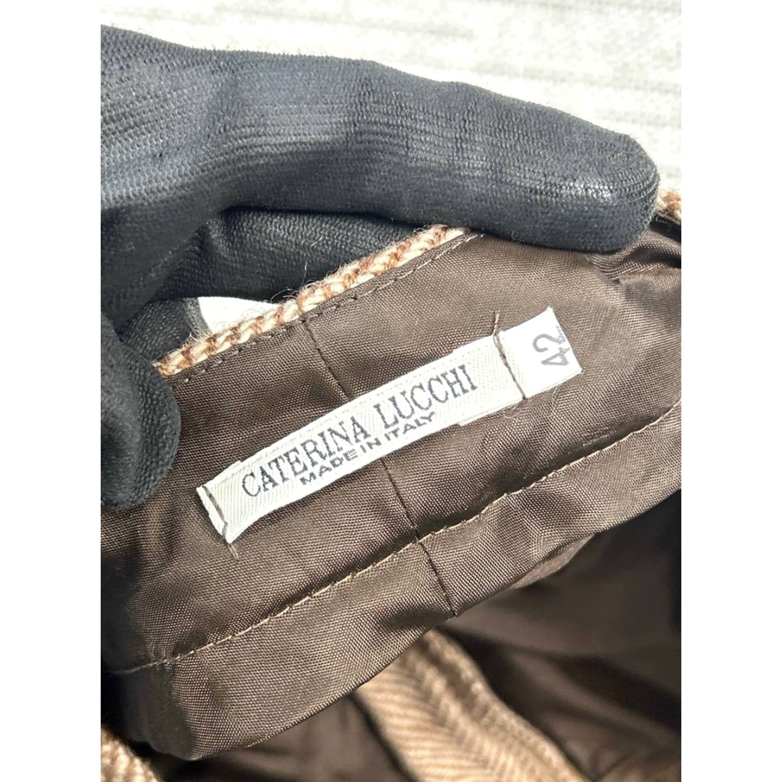 Vintage Catrina Lucci Pants Womens 42 Brown Herringbone Wide-Leg Mid Rise Casual Travel Jeans Trousers Size 28" / US 6 / IT 42 - 7 Thumbnail