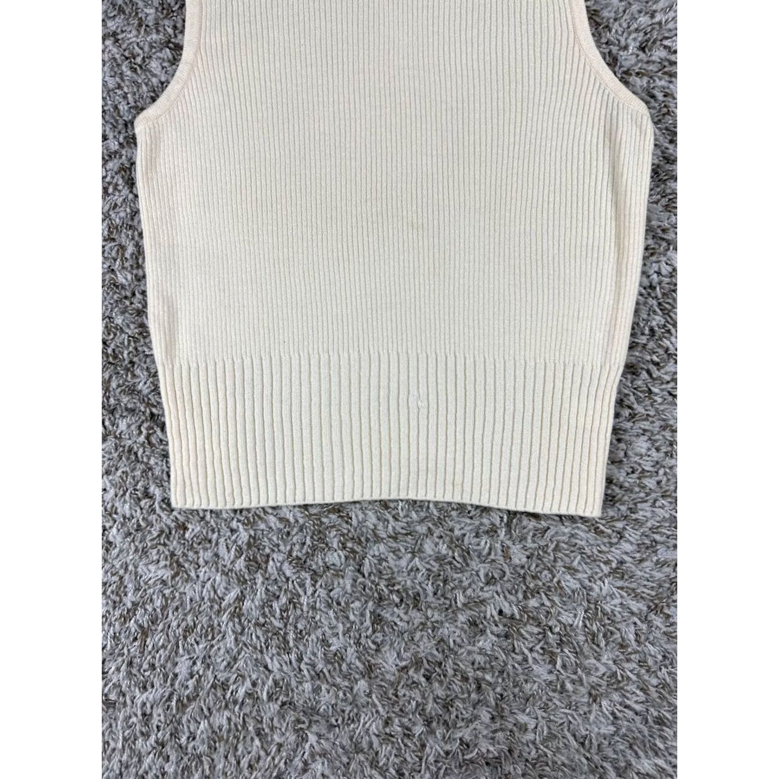 St. John St. John Sport Ivory Ribbed Sleeveless Turtleneck Knit Sweater Size M Women Size M / US 6-8 / IT 42-44 - 3 Thumbnail