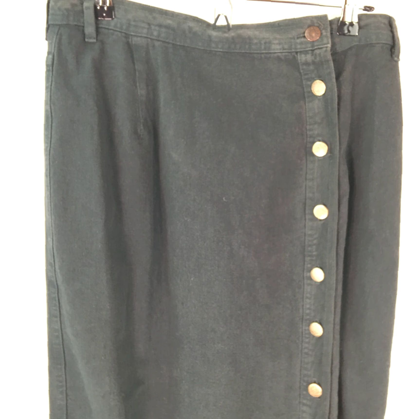 Vintage Jones And Company Womens Knee Length Denim Jean Skirt Button Front Casual Green Size 14 Size 36" / US 14 / IT 50 - 3 Thumbnail