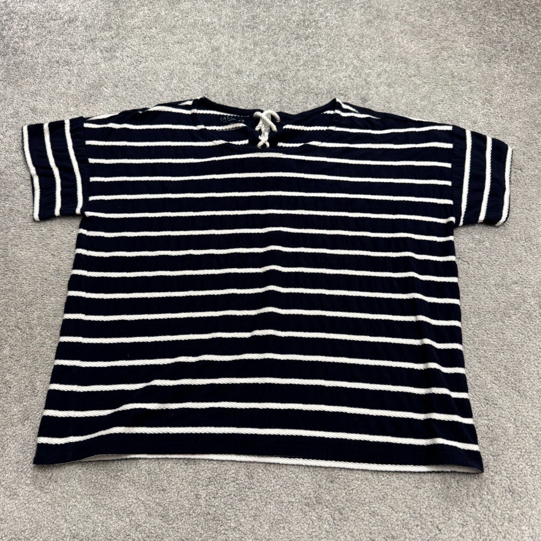 Talbots Talbots Striped T-Shirt Women XL Navy Blue White Lace Up Short Sleeve Top Size XL / US 12-14 / IT 48-50 - 2 Thumbnail