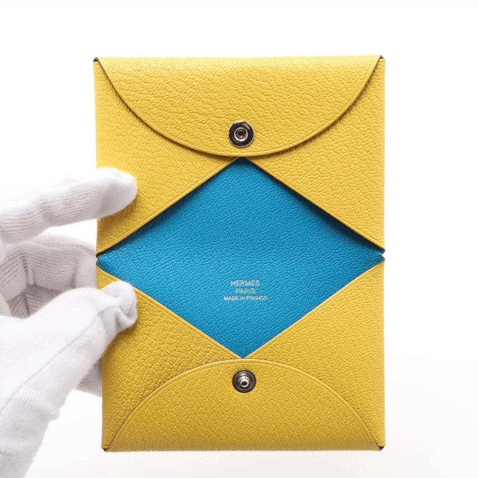 Hermes Calvi Verso Chèvre Mysore Card Case Cumin x Blue Zanzibar Size ONE SIZE - 3 Thumbnail