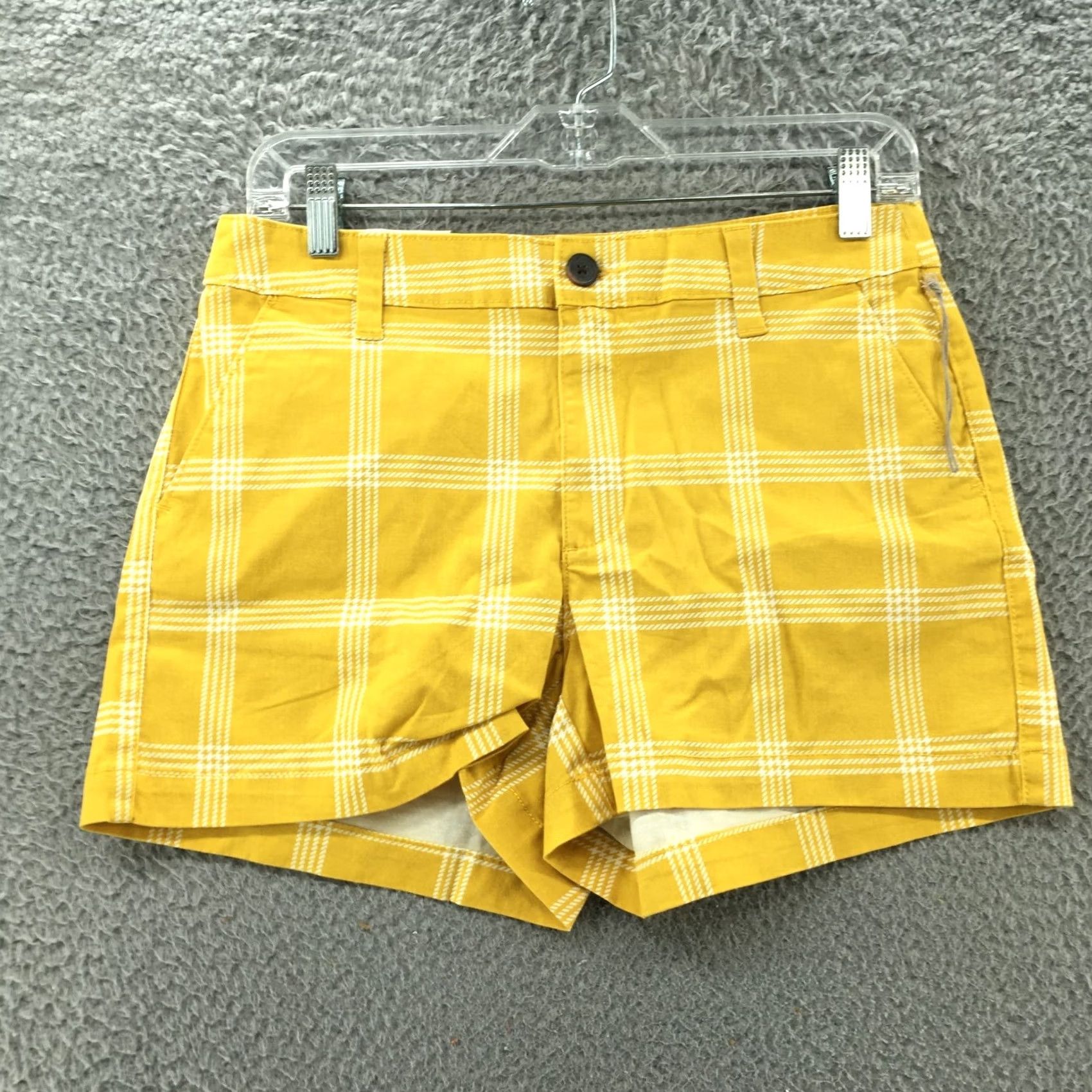 Vintage A New Day Shorts Womens 4 Yellow Chino Actual 30x3 Mid Rise Plaid Zip Fly Size 27" / US 4 / IT 40 - 2 Thumbnail