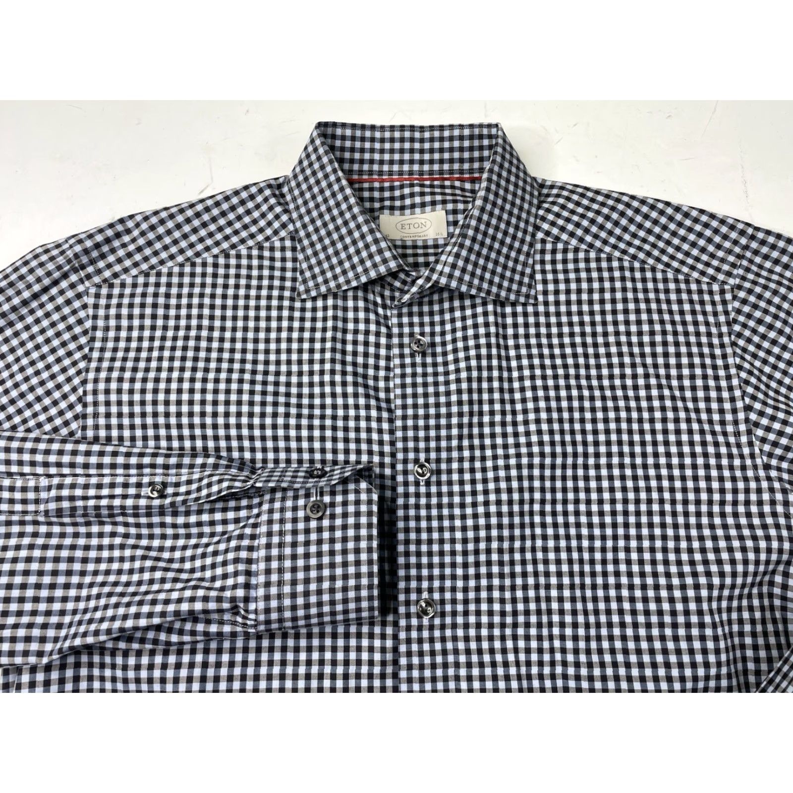 Eton Eton Shirt Mens 16.5 42 Gingham Check Plaid Contemporary Long Sleeve Dress Shirt Regular Collar Spread Barrel Cuff Multicolor Mens Size 46R - 2 Thumbnail